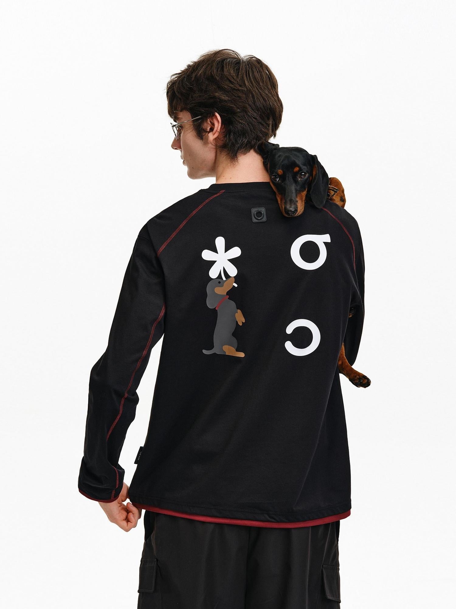 PCLP Breathable Cotton Blend Loose Faux Layer Animal Print Women Long Sleeve T-Shirt