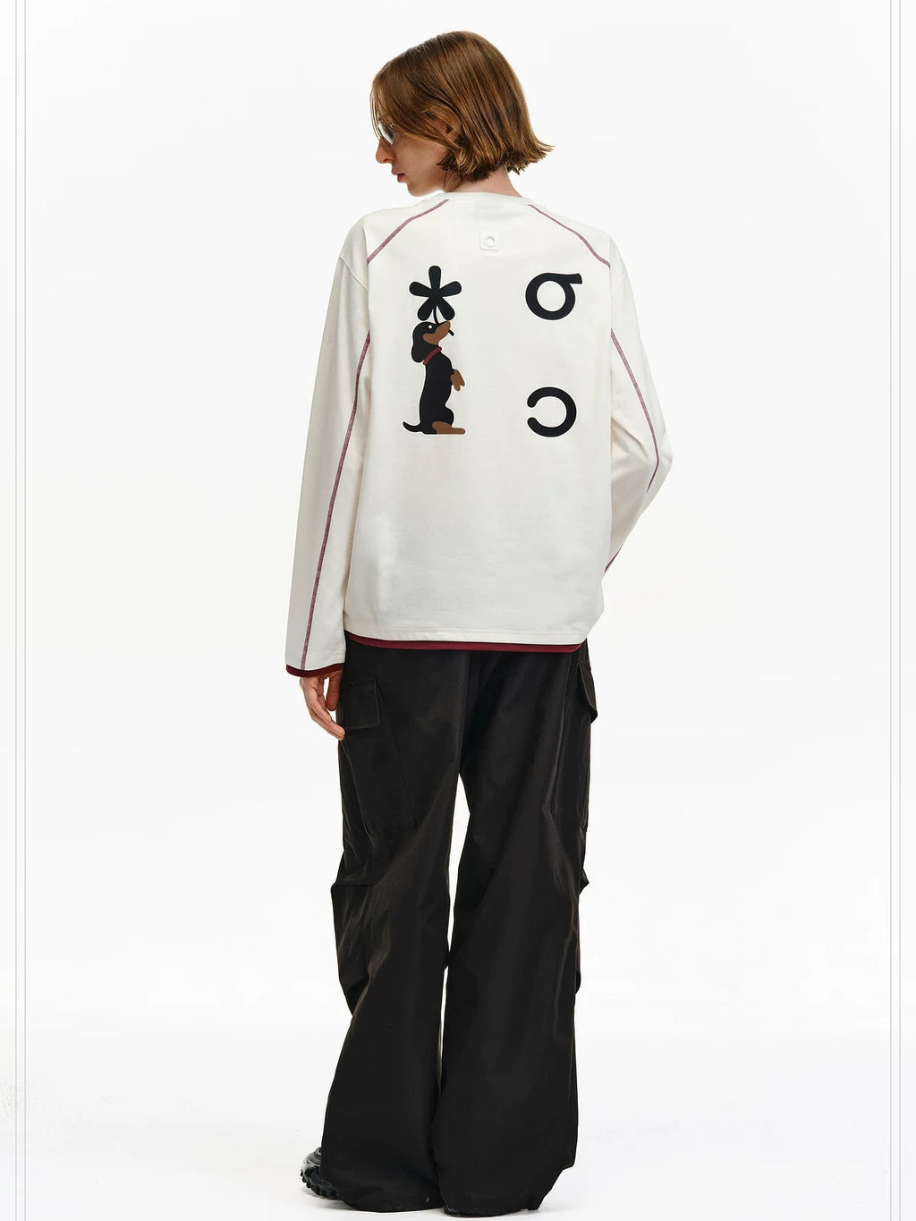 PCLP Breathable Cotton Blend Loose Faux Layer Animal Print Women Long Sleeve T-Shirt