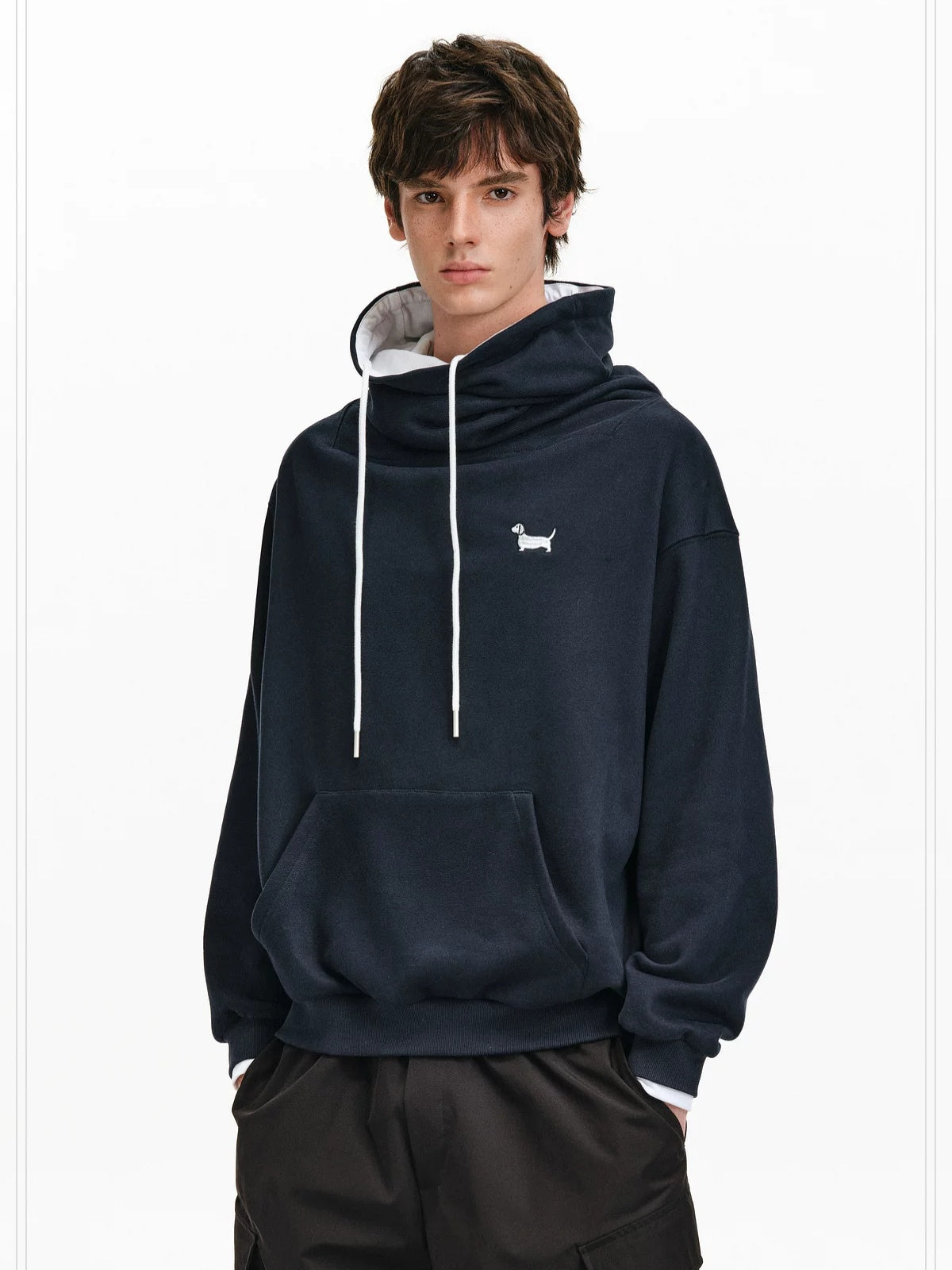 PCLP Breathable Cotton Blend Loose Fit Colorblock High Neck Unisex Pullover Hoodie