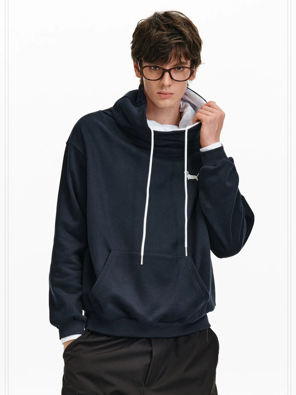 PCLP Breathable Cotton Blend Loose Fit Colorblock High Neck Unisex Pullover Hoodie