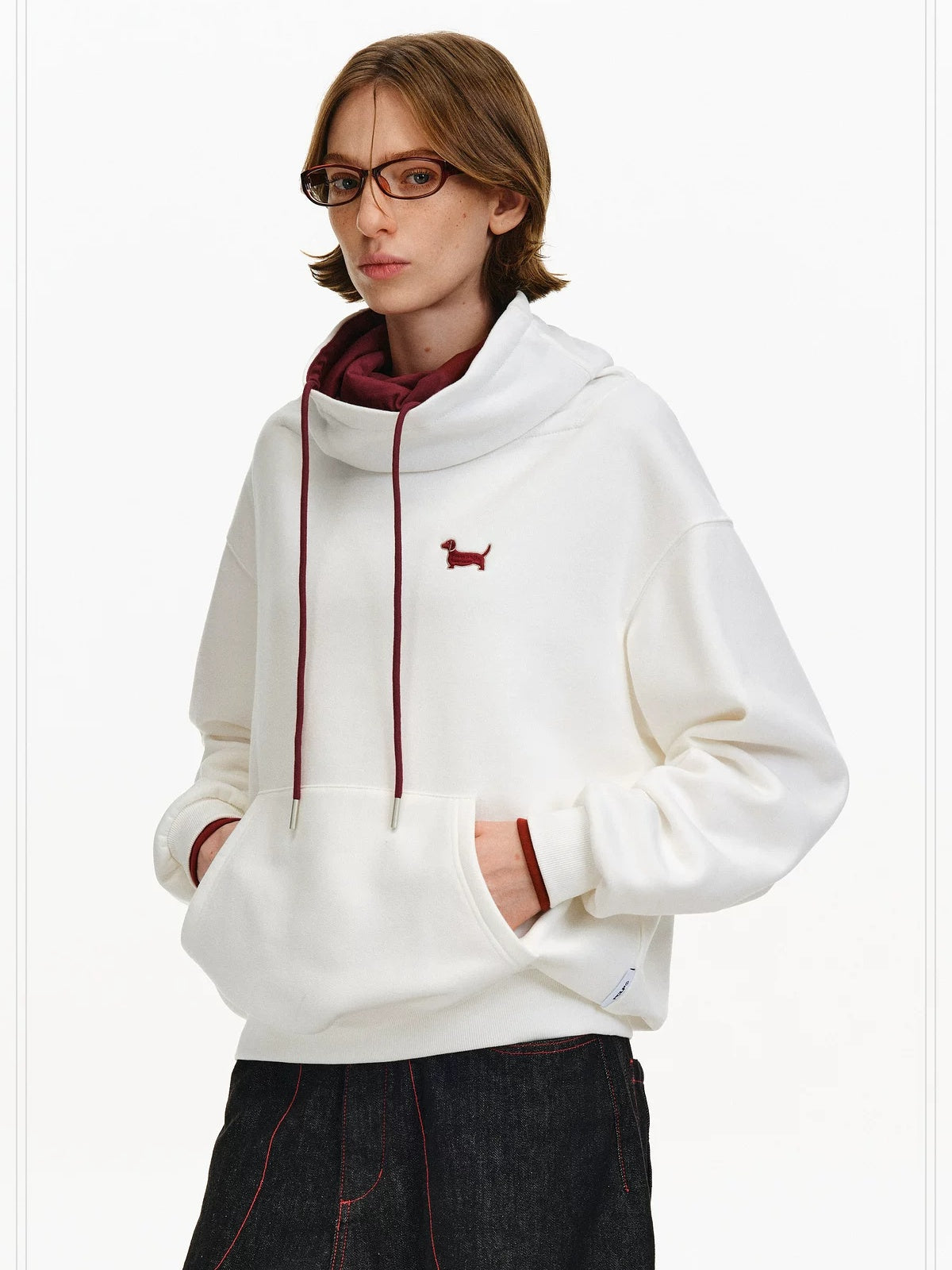 PCLP Breathable Cotton Blend Loose Fit Colorblock High Neck Unisex Pullover Hoodie