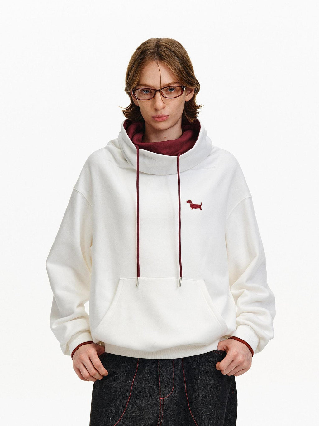 PCLP Breathable Cotton Blend Loose Fit Colorblock High Neck Unisex Pullover Hoodie