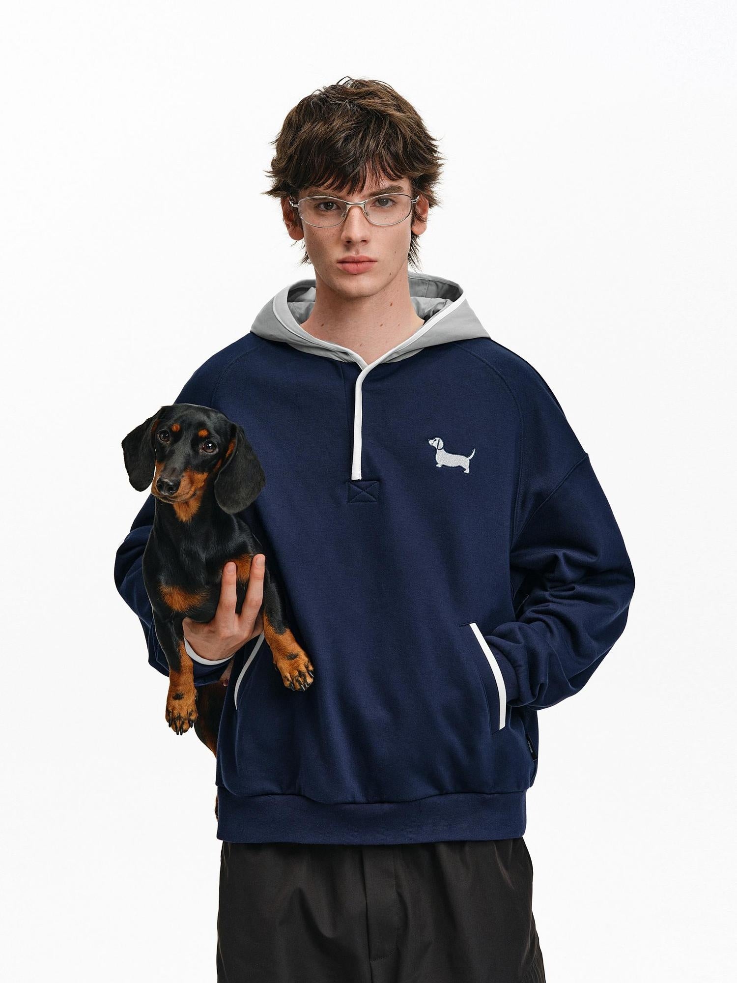 PCLP Breathable Cotton Blend Loose Fit Colorblock Patchwork Unisex Animal Hoodie