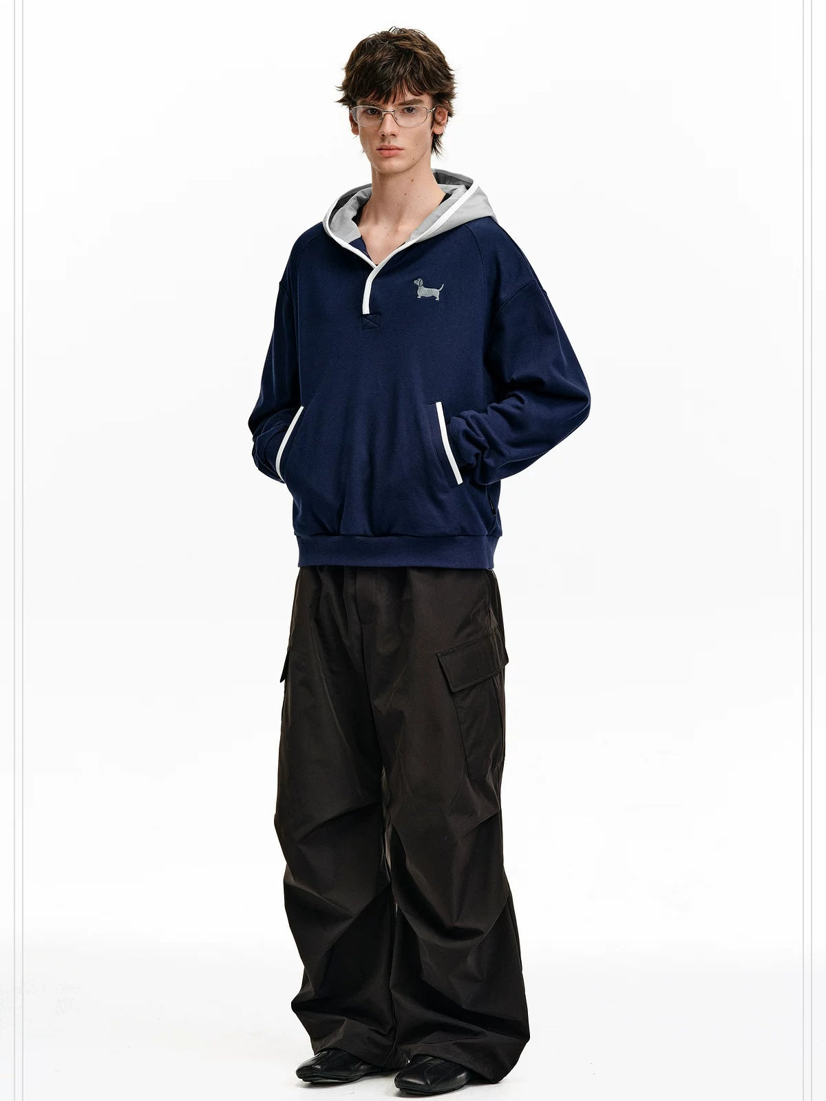 PCLP Breathable Cotton Blend Loose Fit Colorblock Patchwork Unisex Animal Hoodie