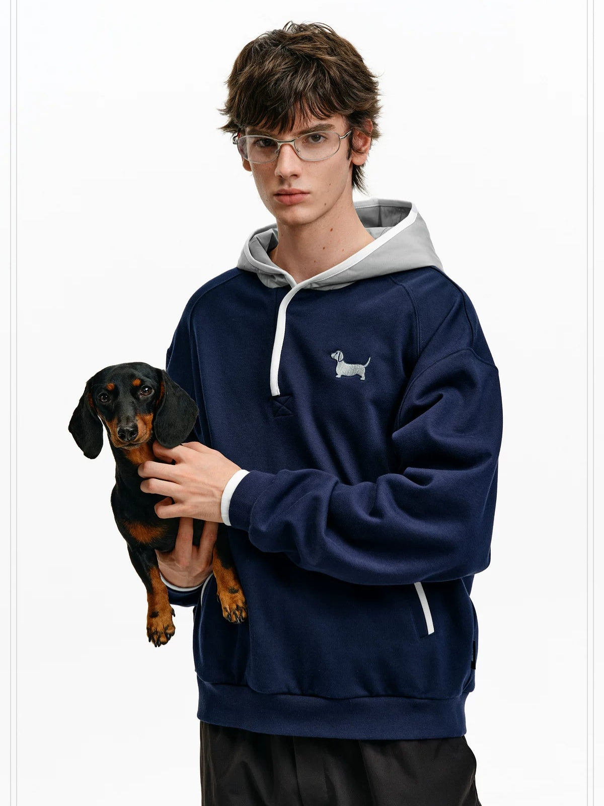 PCLP Breathable Cotton Blend Loose Fit Colorblock Patchwork Unisex Animal Hoodie