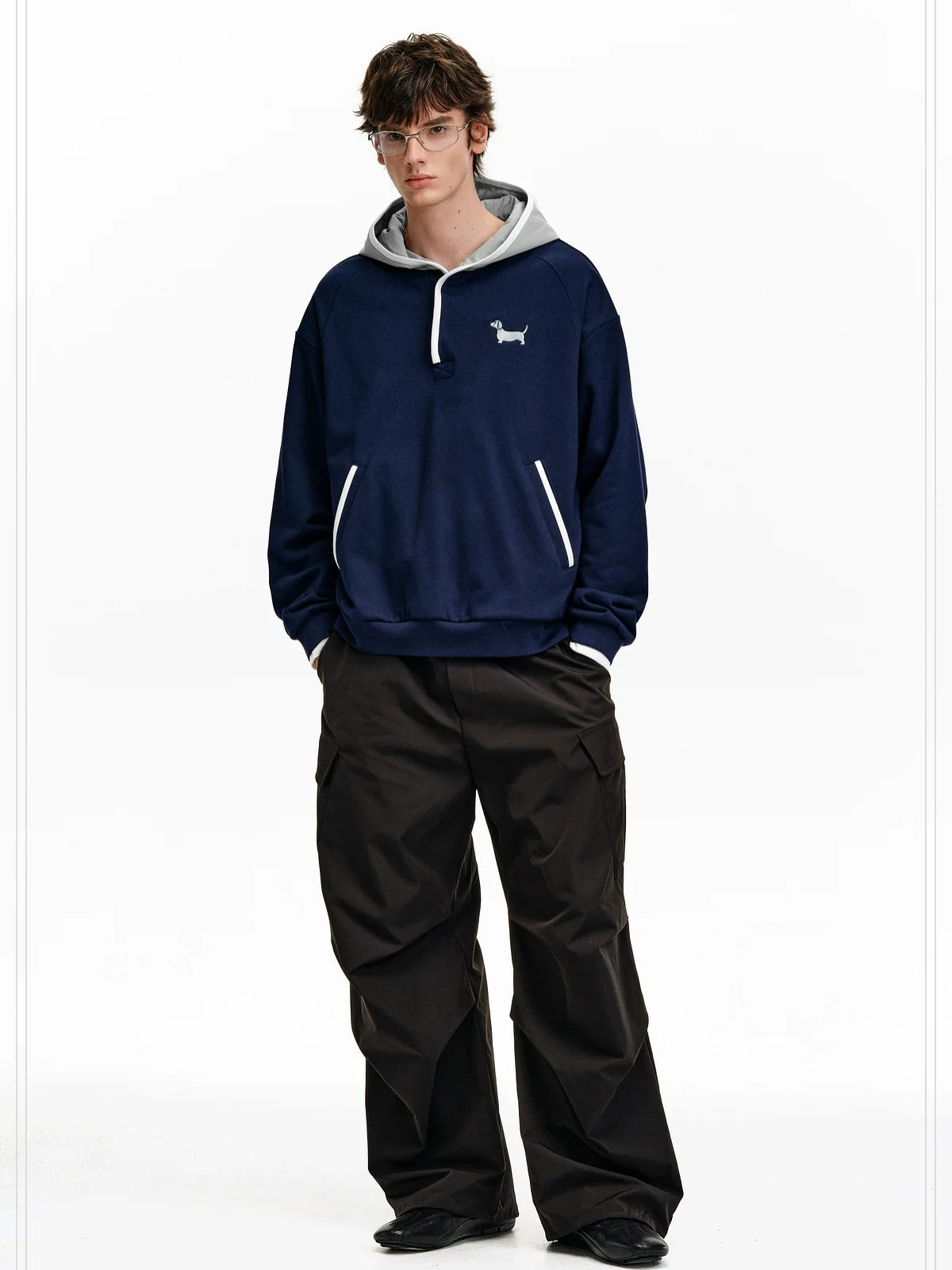 PCLP Breathable Cotton Blend Loose Fit Colorblock Patchwork Unisex Animal Hoodie