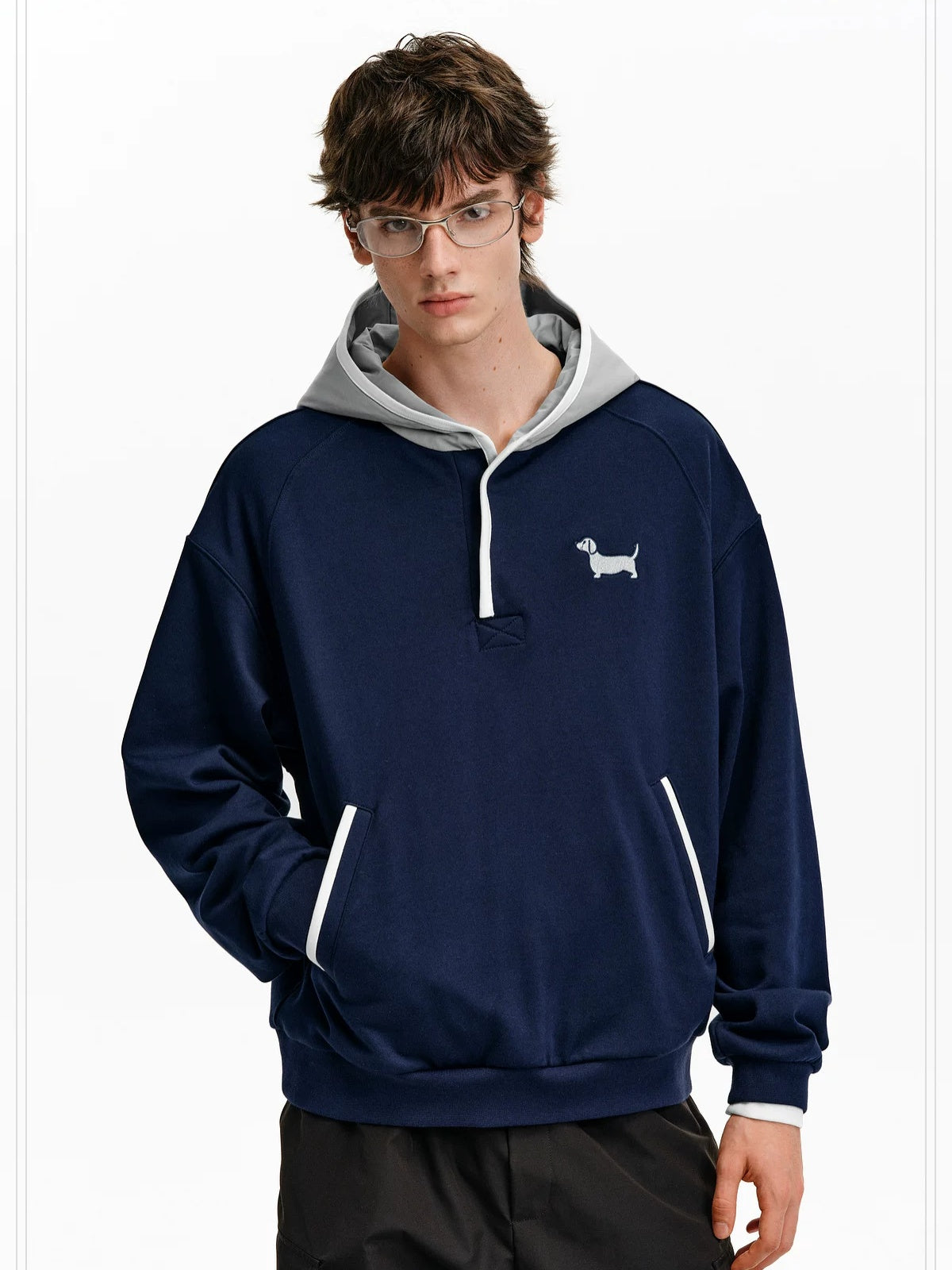 PCLP Breathable Cotton Blend Loose Fit Colorblock Patchwork Unisex Animal Hoodie