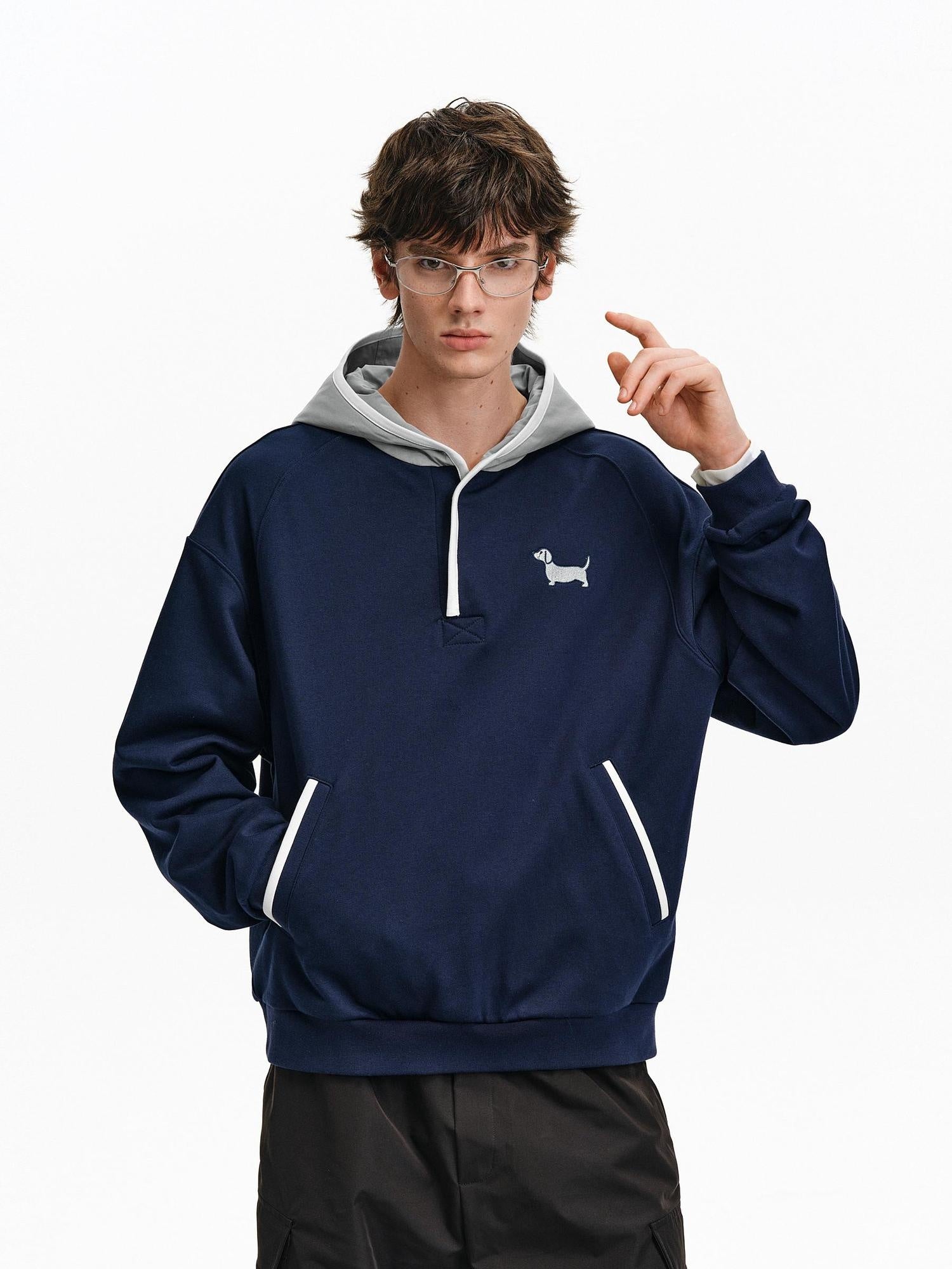 PCLP Breathable Cotton Blend Loose Fit Colorblock Patchwork Unisex Animal Hoodie