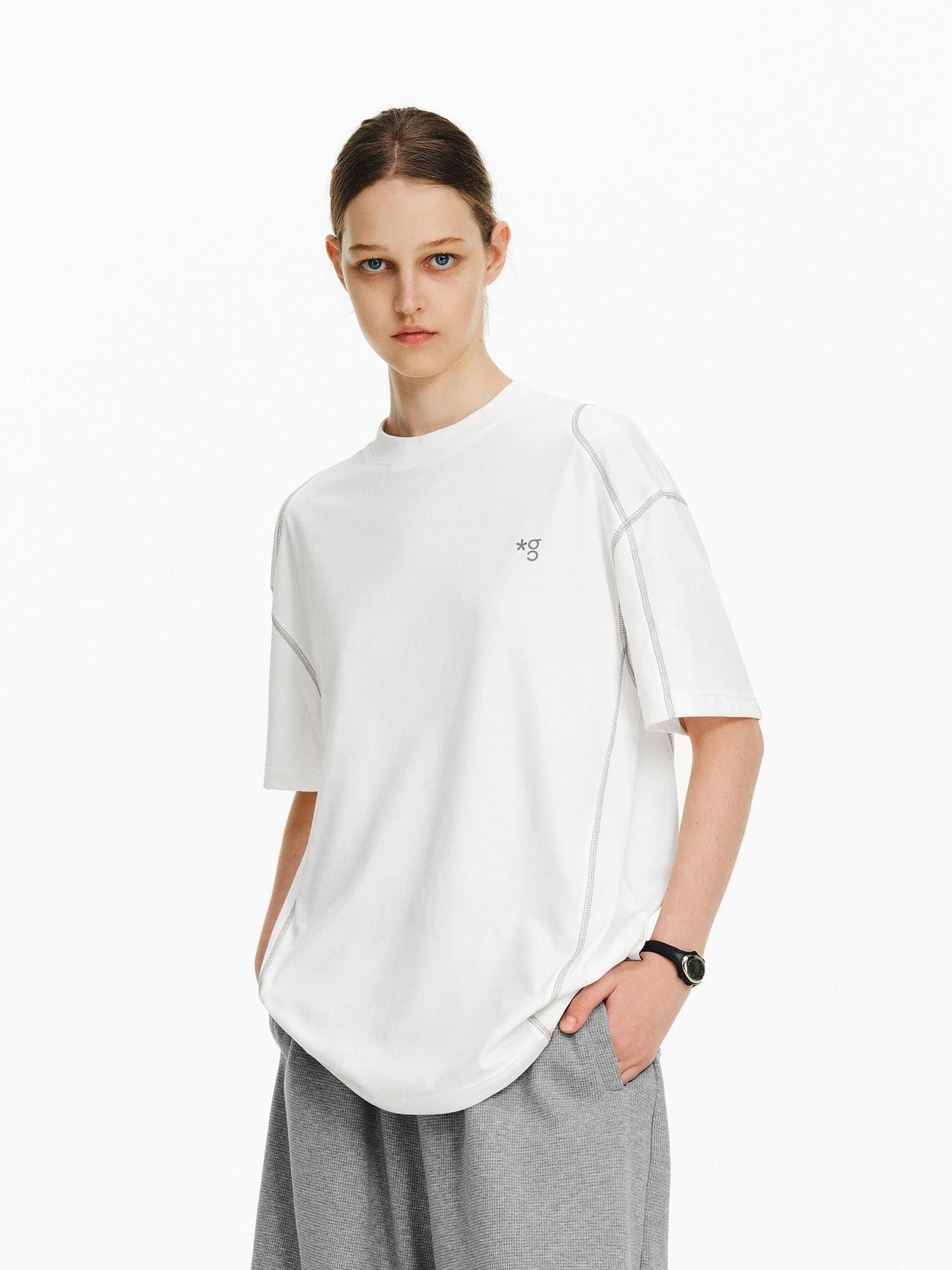 PCLP Breathable Cotton Blend Loose Fit Geometric Womens Casual Short Sleeve T-Shirt