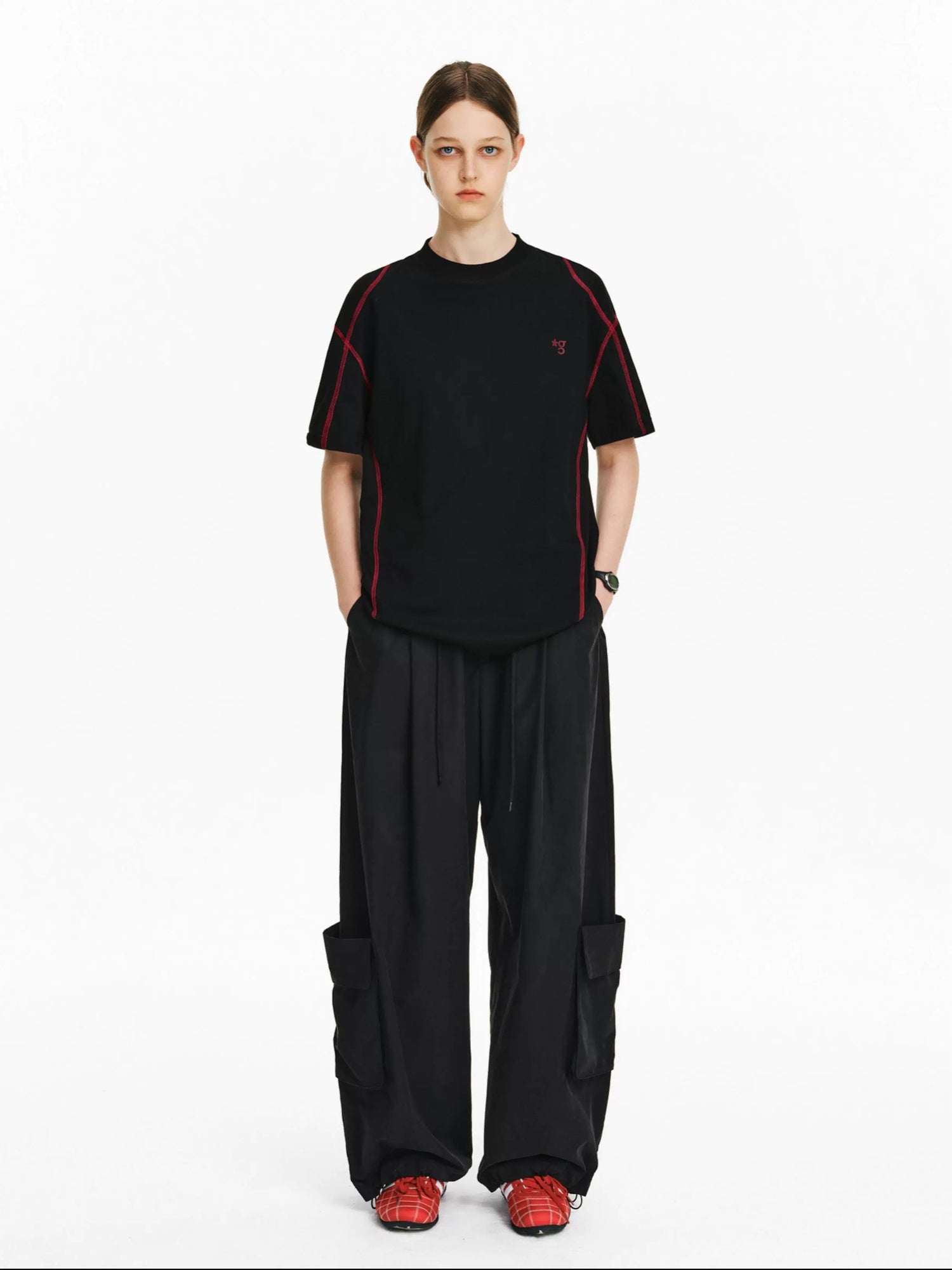 PCLP Breathable Cotton Blend Loose Fit Geometric Womens Casual Short Sleeve T-Shirt