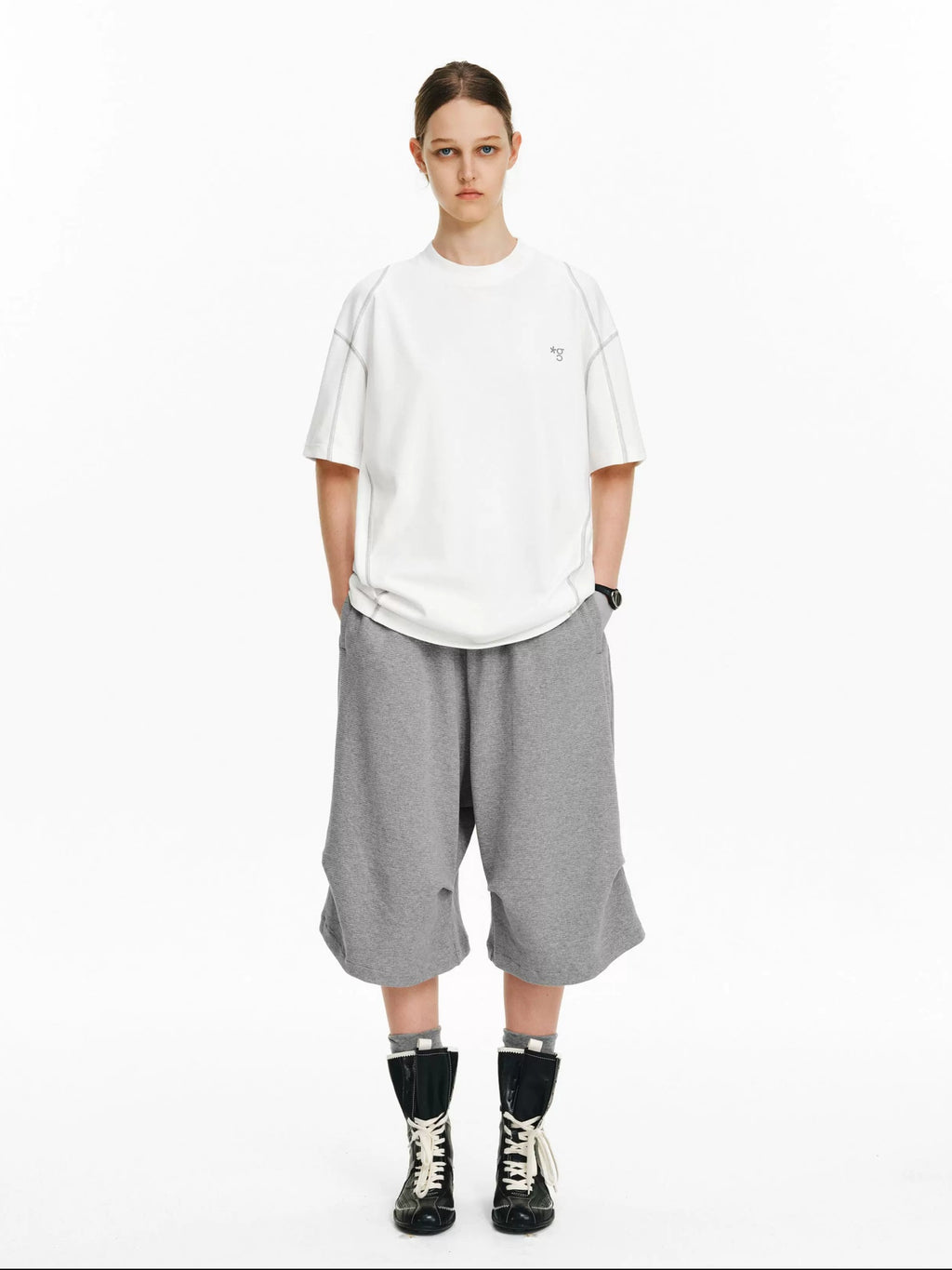 PCLP Breathable Cotton Blend Loose Fit Geometric Womens Casual Short Sleeve T-Shirt