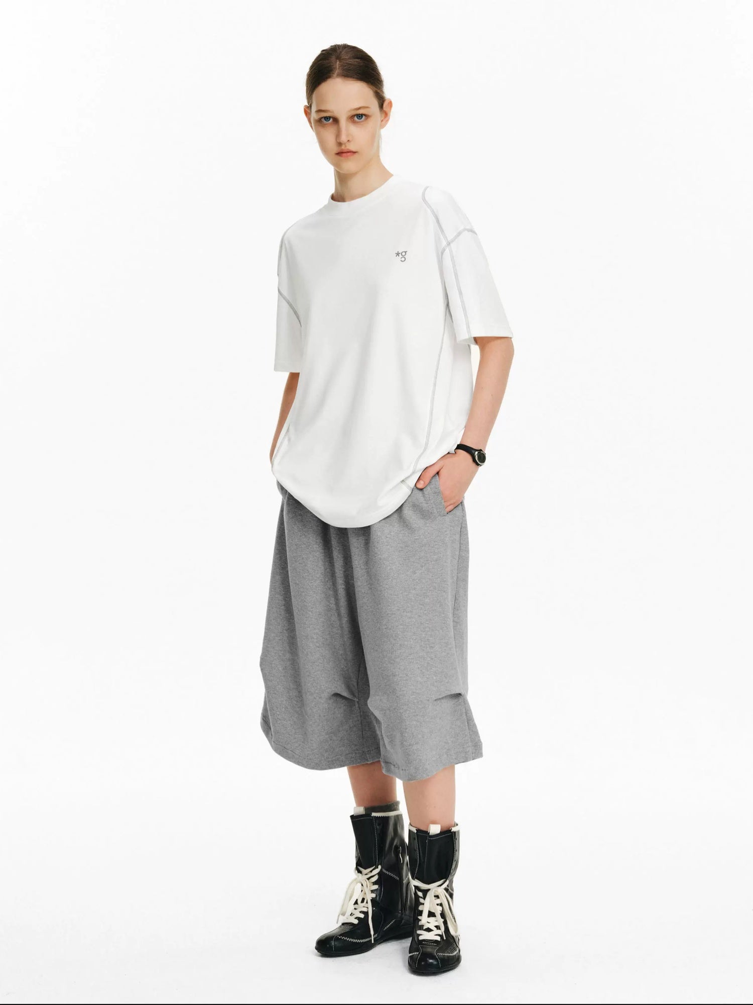 PCLP Breathable Cotton Blend Loose Fit Geometric Womens Casual Short Sleeve T-Shirt