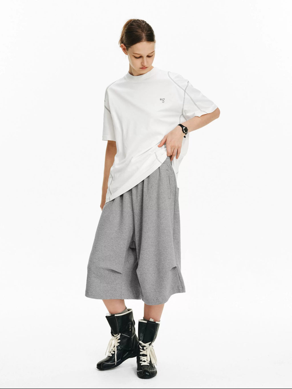 PCLP Breathable Cotton Blend Loose Fit Geometric Womens Casual Short Sleeve T-Shirt