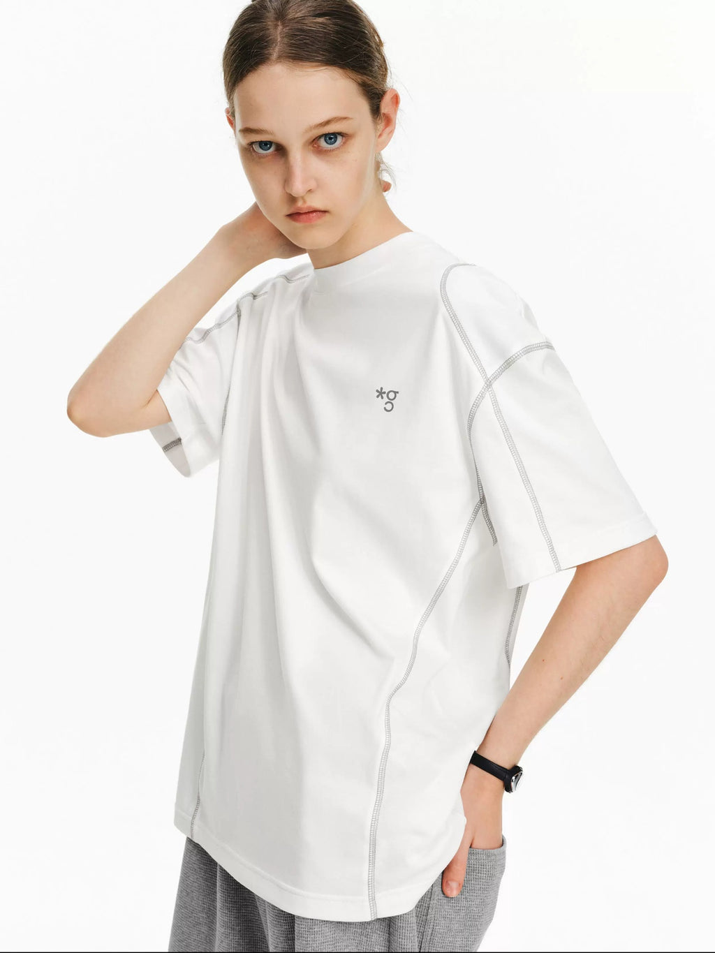 PCLP Breathable Cotton Blend Loose Fit Geometric Womens Casual Short Sleeve T-Shirt