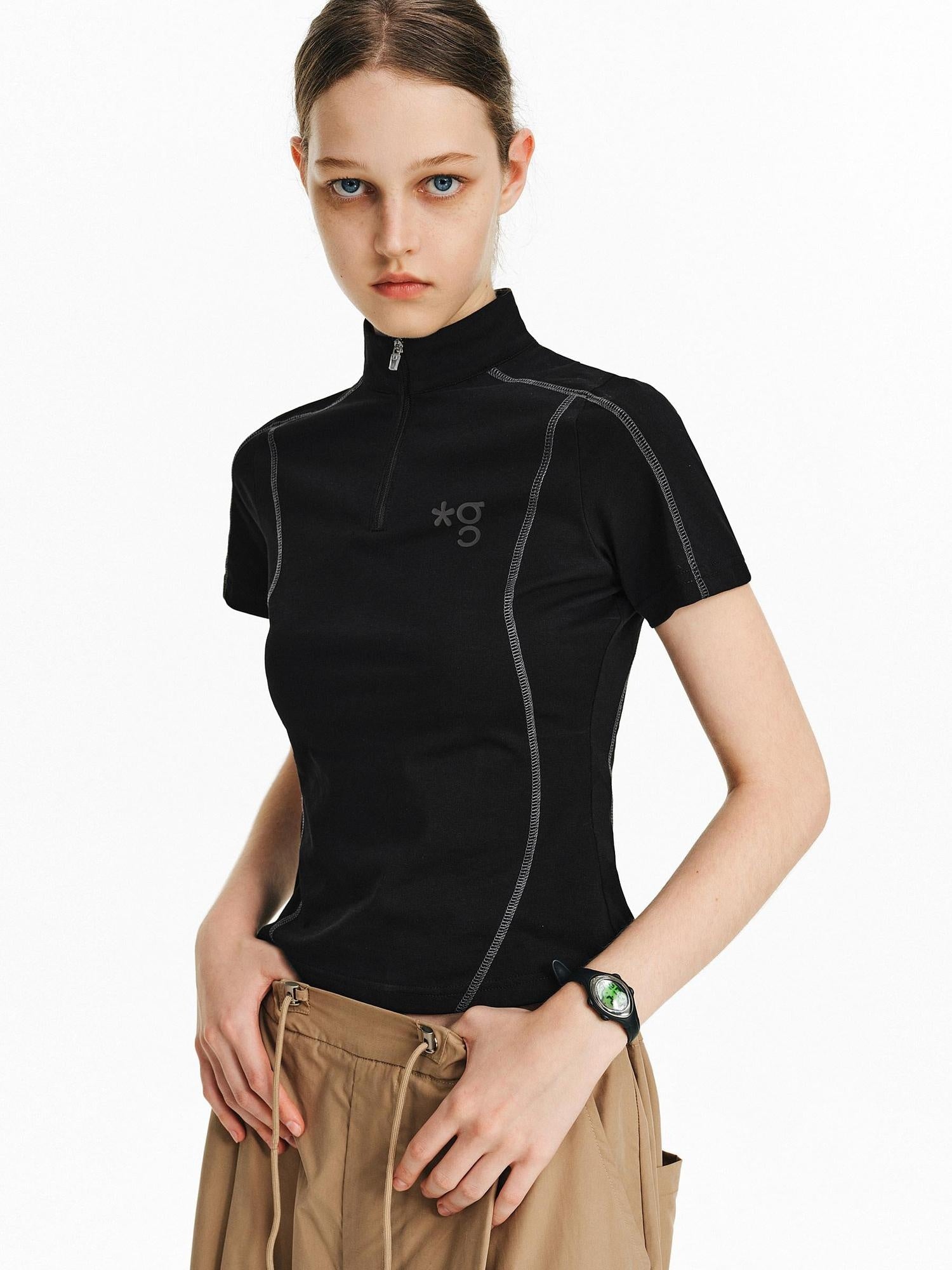 PCLP Breathable Cotton Blend Loose Fit Youth Casual Short Sleeve Women Black T-Shirt