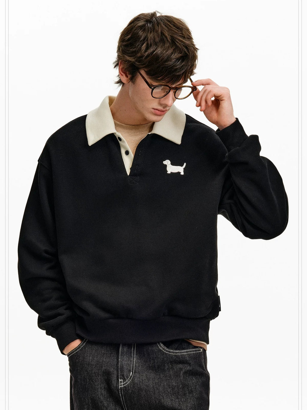 PCLP Breathable Cotton Blend Relaxed Polo Collar Unisex Animal Print Casual Top