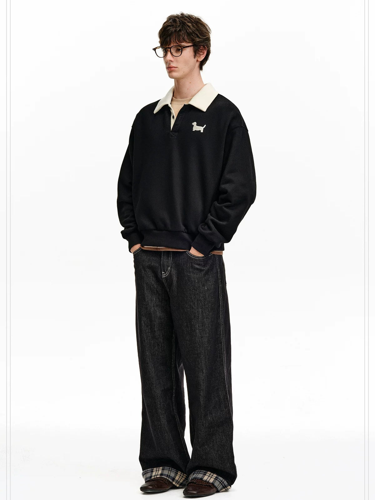 PCLP Breathable Cotton Blend Relaxed Polo Collar Unisex Animal Print Casual Top