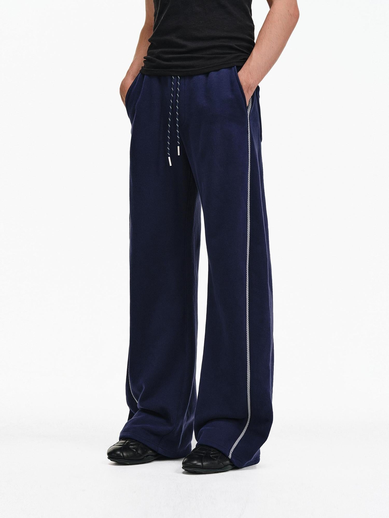 PCLP Breathable Cotton Blend Straight Leg Patchwork Elastic Waist Pants