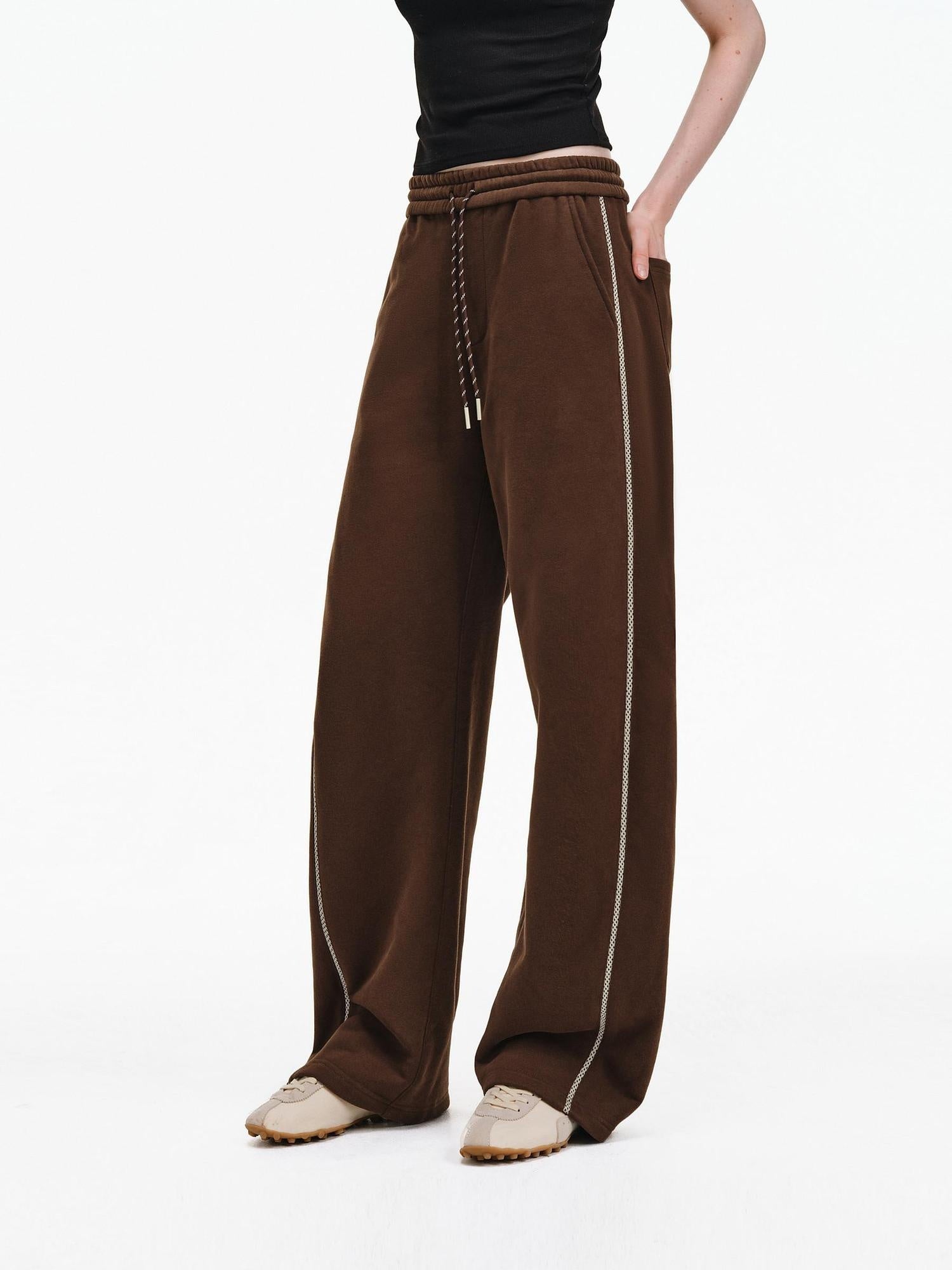 PCLP Breathable Cotton Blend Straight Leg Patchwork Elastic Waist Pants