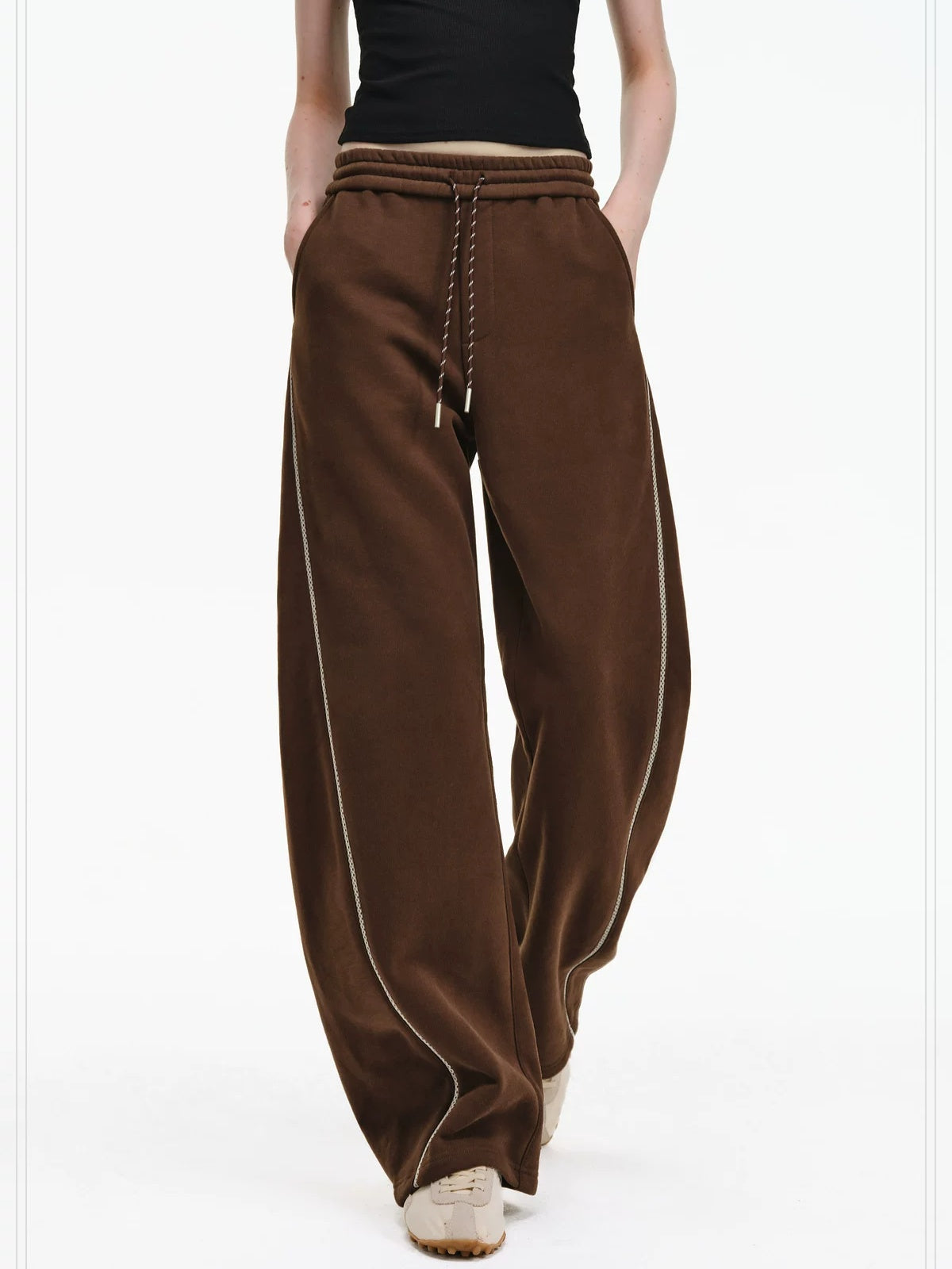 PCLP Breathable Cotton Blend Straight Leg Patchwork Elastic Waist Pants