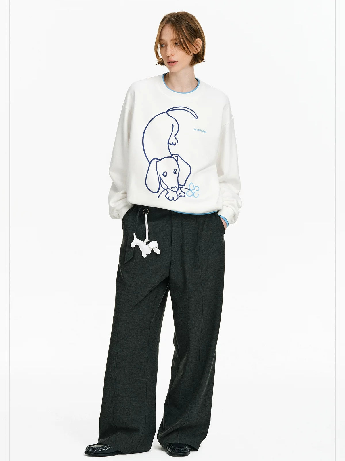 PCLP Breathable Cotton Loose Colorblock Unisex Animal Print Long Sleeve T-Shirt