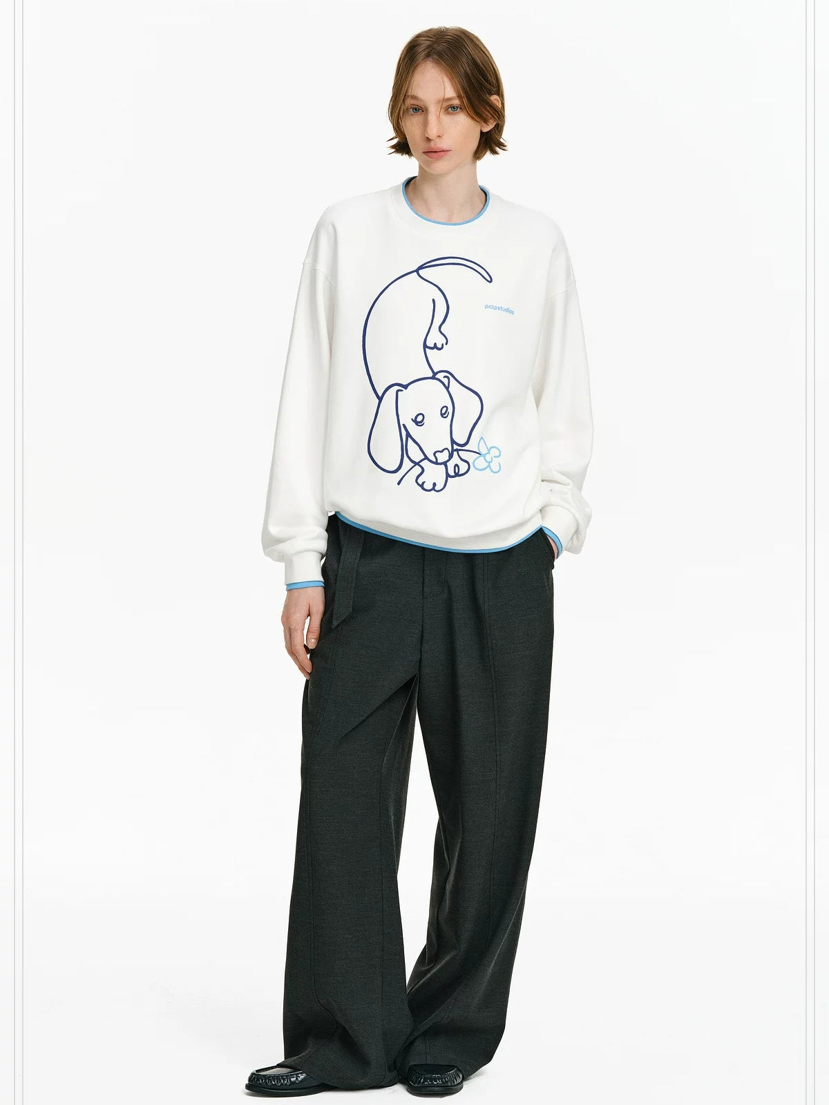 PCLP Breathable Cotton Loose Colorblock Unisex Animal Print Long Sleeve T-Shirt