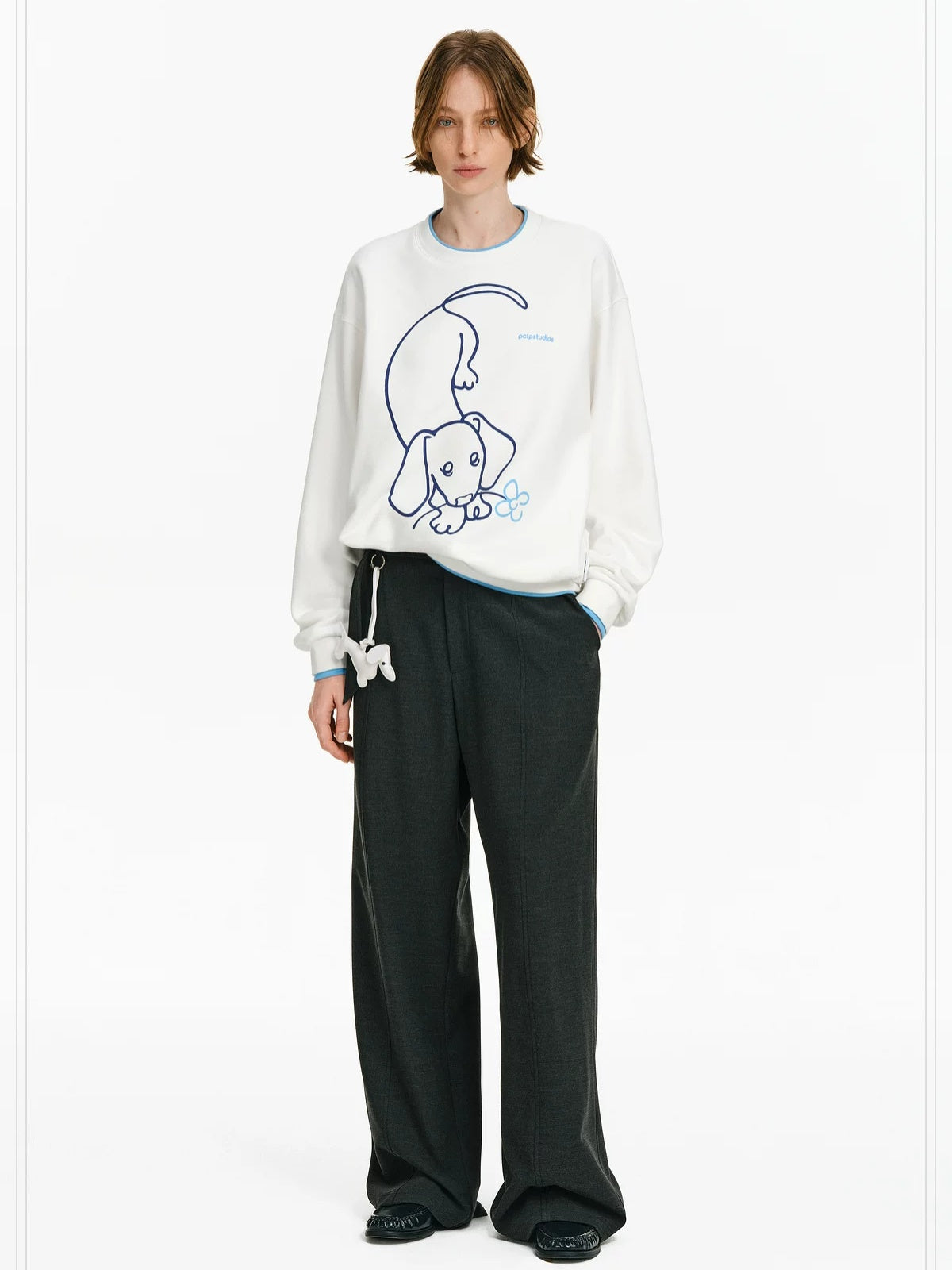 PCLP Breathable Cotton Loose Colorblock Unisex Animal Print Long Sleeve T-Shirt