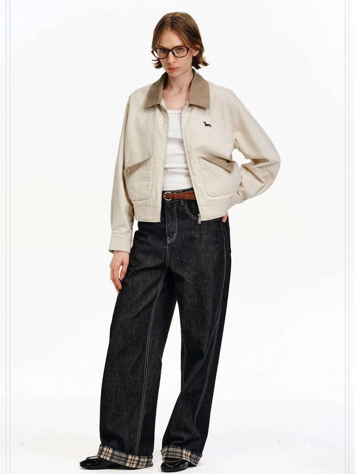 PCLP Breathable Cotton Patchwork Cropped Lapel Zipper Unisex Animal Jacket