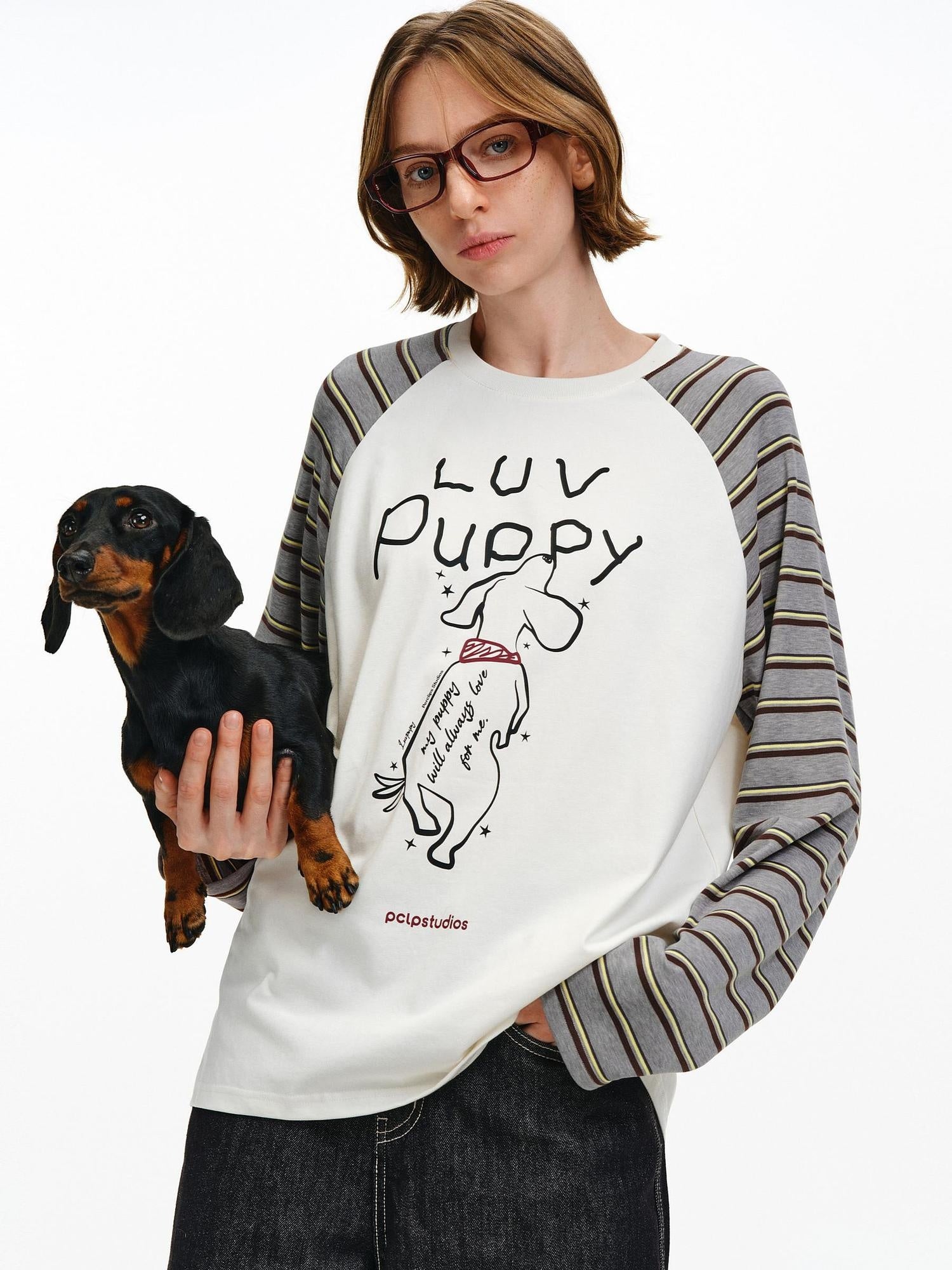 PCLP Breathable Cotton Patchwork Loose Fit Animal Print Women Long Sleeve T-Shirt