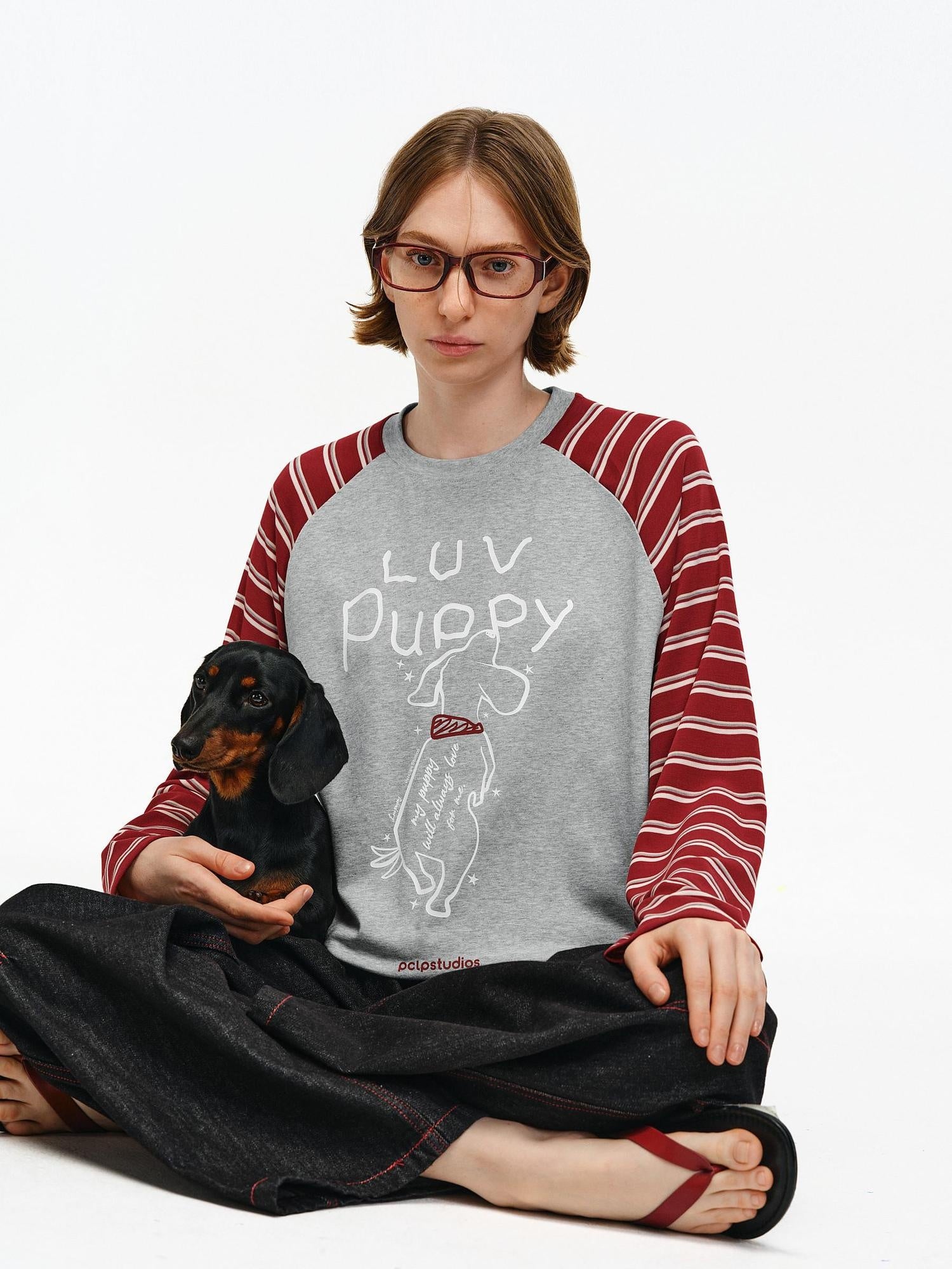 PCLP Breathable Cotton Patchwork Loose Fit Animal Print Women Long Sleeve T-Shirt