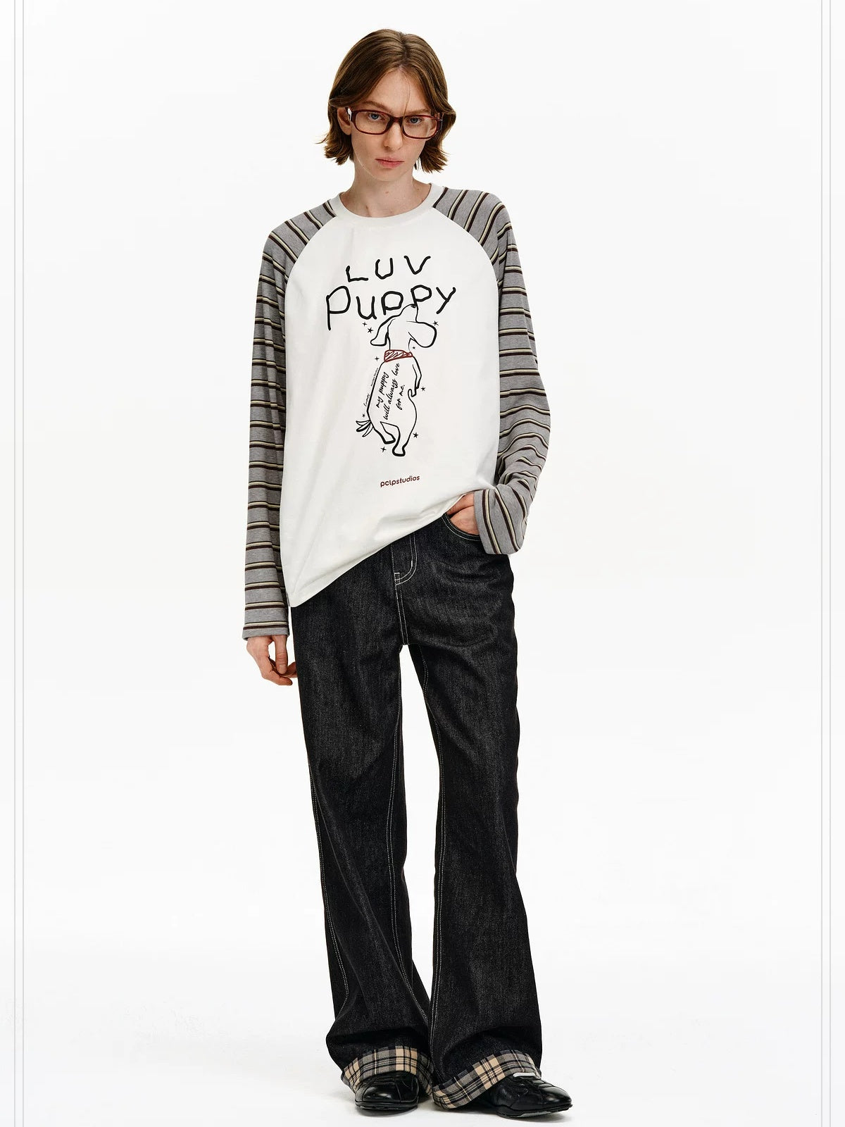 PCLP Breathable Cotton Patchwork Loose Fit Animal Print Women Long Sleeve T-Shirt