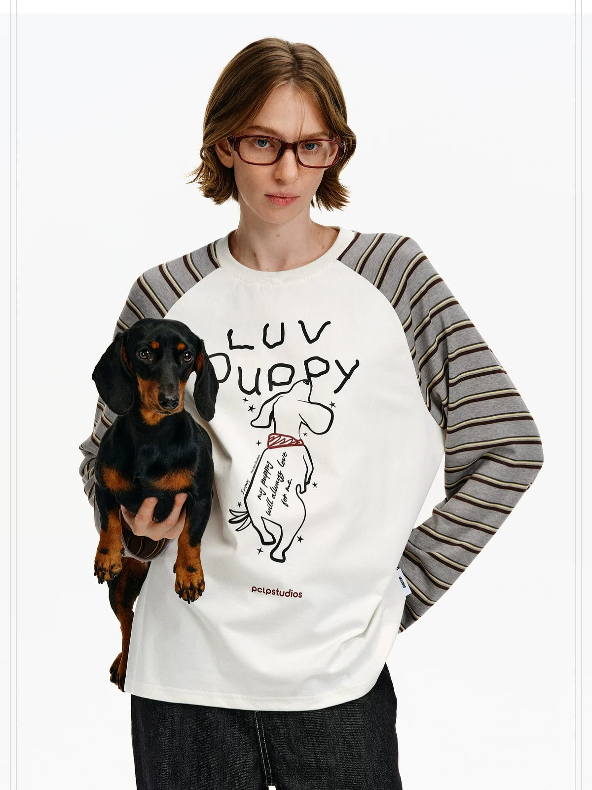 PCLP Breathable Cotton Patchwork Loose Fit Animal Print Women Long Sleeve T-Shirt