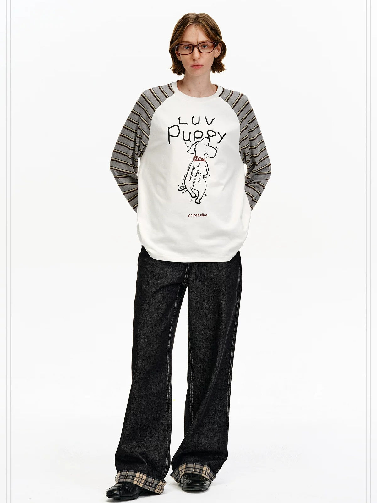 PCLP Breathable Cotton Patchwork Loose Fit Animal Print Women Long Sleeve T-Shirt