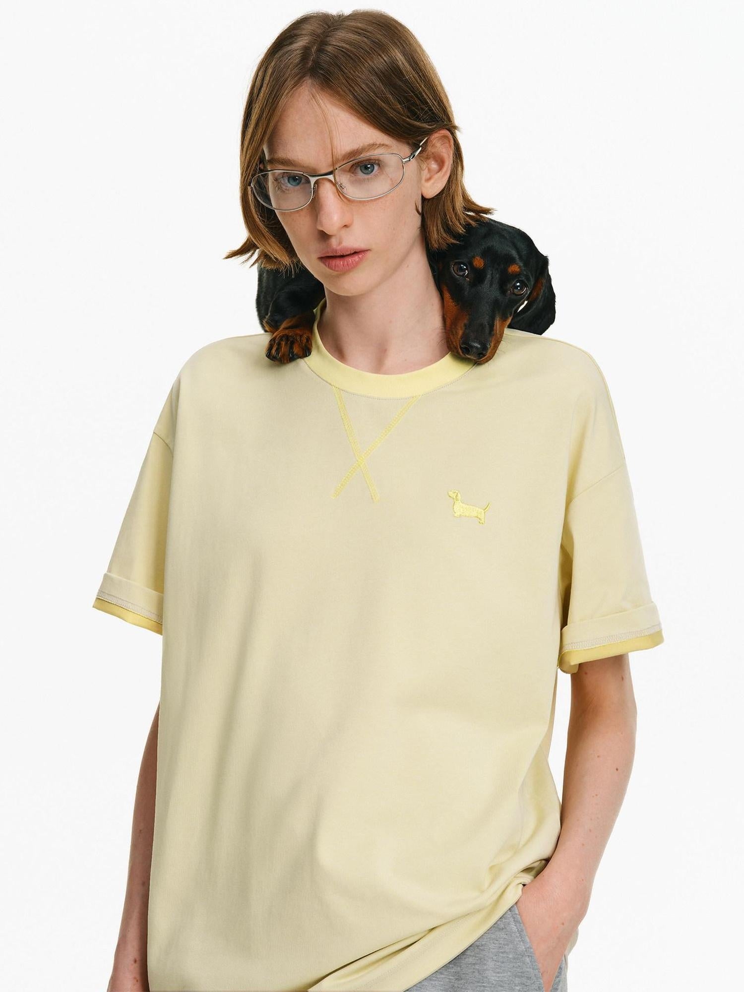 PCLP Breathable Embroidered Animal Print Loose Fit Unisex Cotton Blend Crew T-Shirt