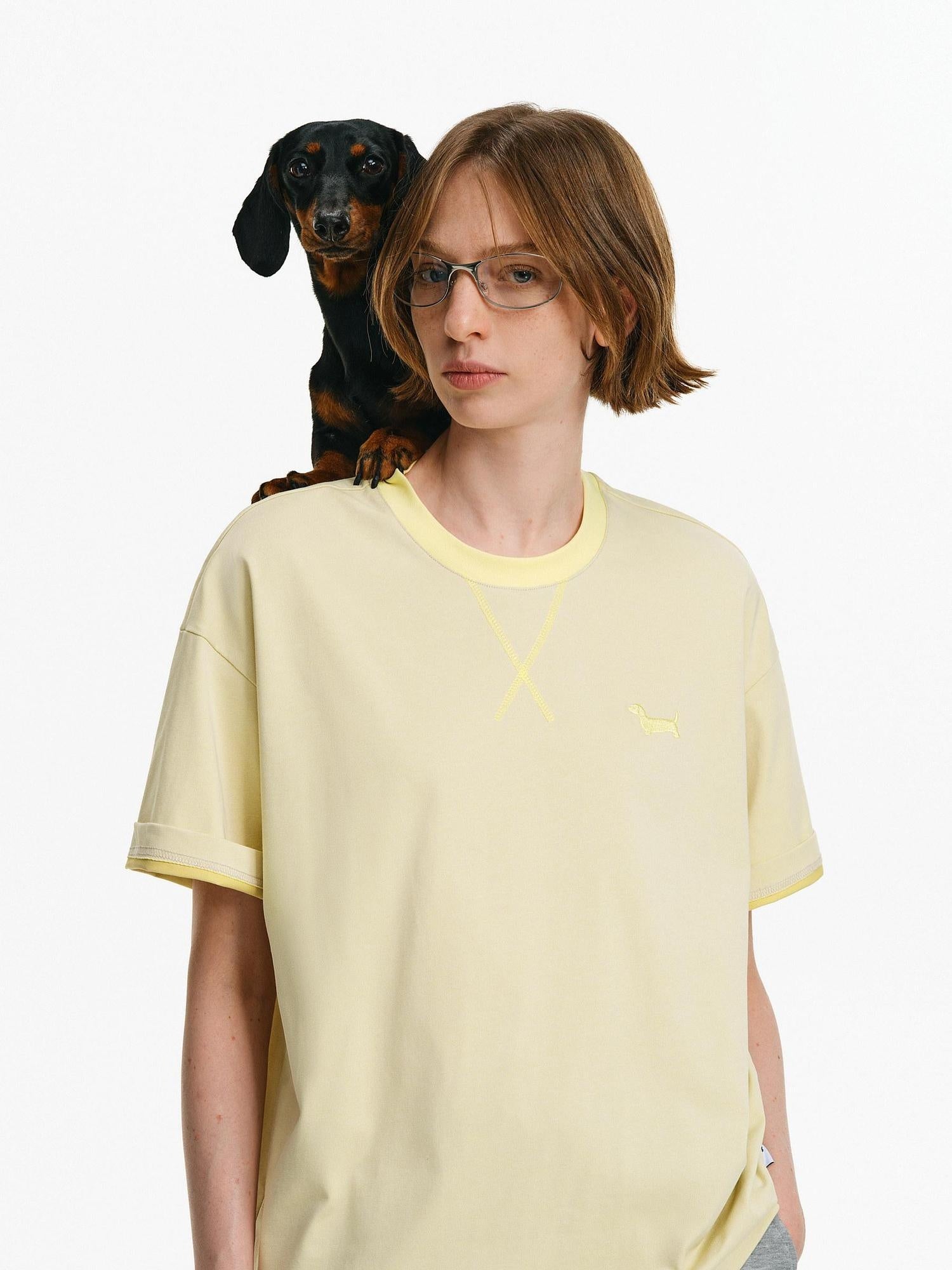 PCLP Breathable Embroidered Animal Print Loose Fit Unisex Cotton Blend Crew T-Shirt