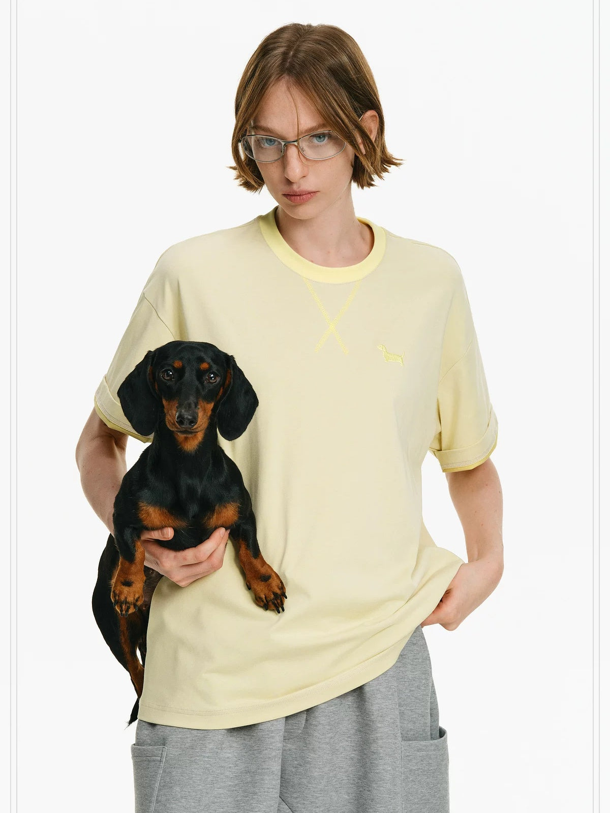 PCLP Breathable Embroidered Animal Print Loose Fit Unisex Cotton Blend Crew T-Shirt