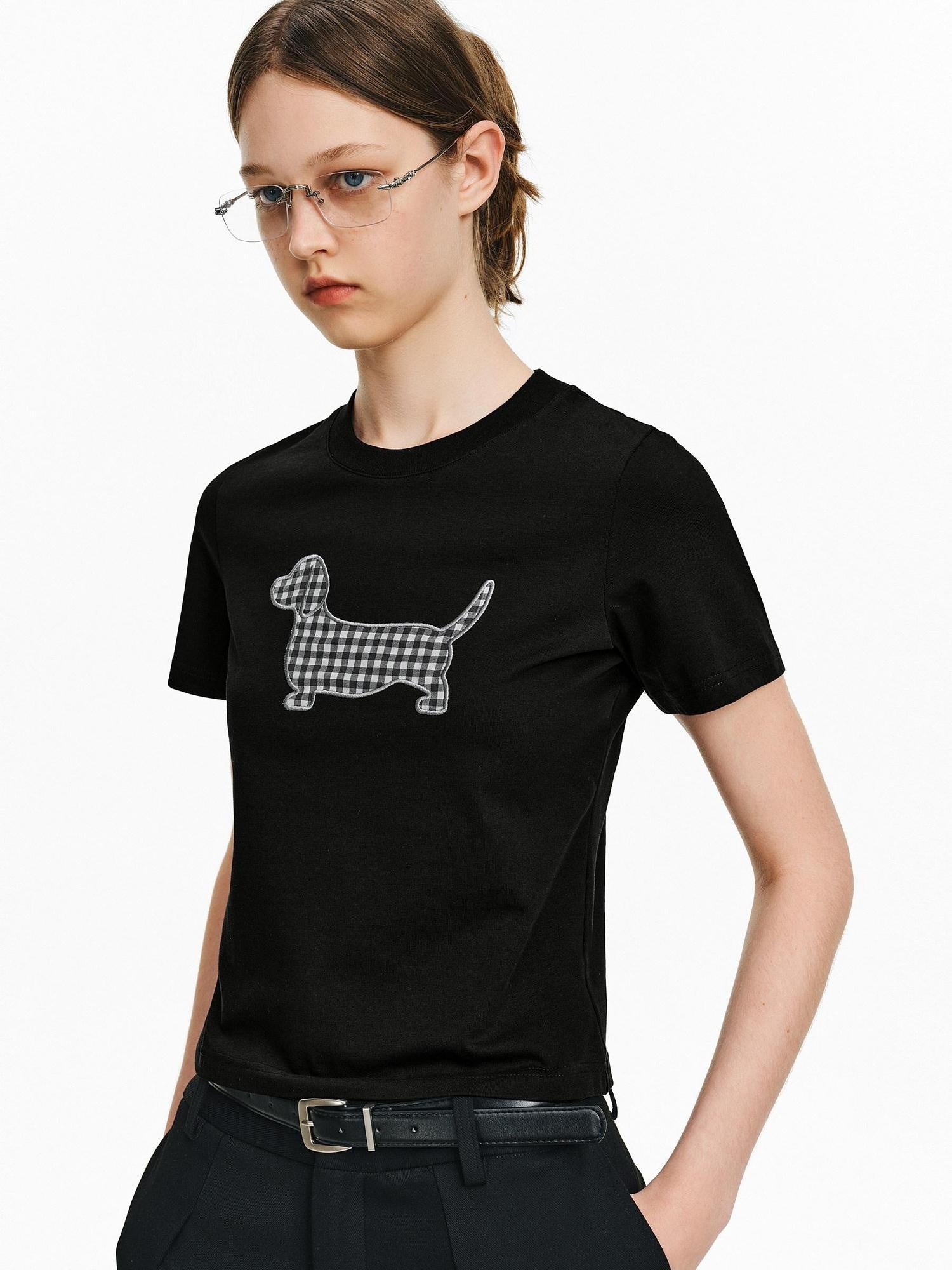 PCLP Breathable Embroidered Animal Print Slim Crew Neck Women Short Sleeve T-Shirt