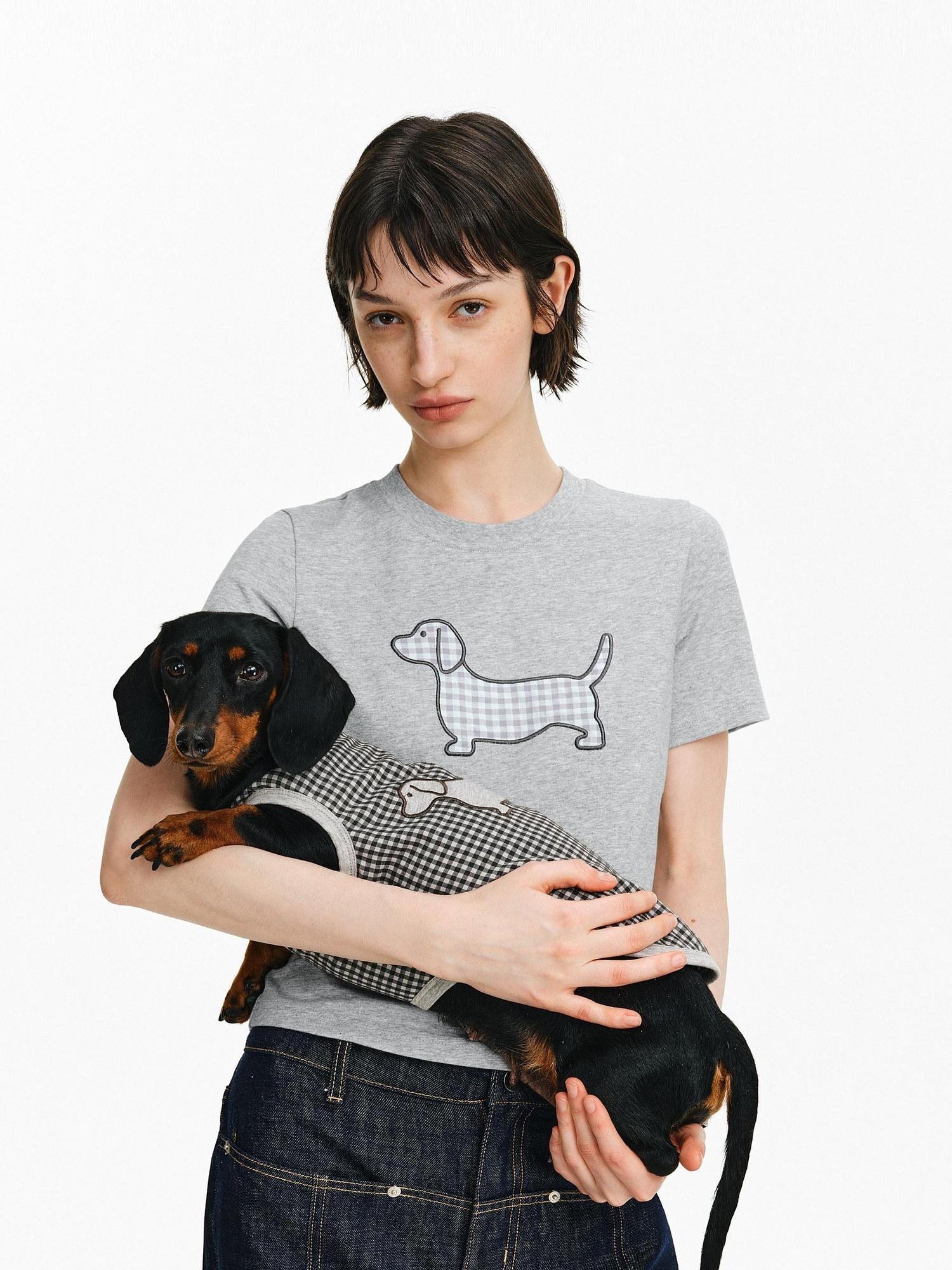 PCLP Breathable Embroidered Animal Print Slim Crew Neck Women Short Sleeve T-Shirt