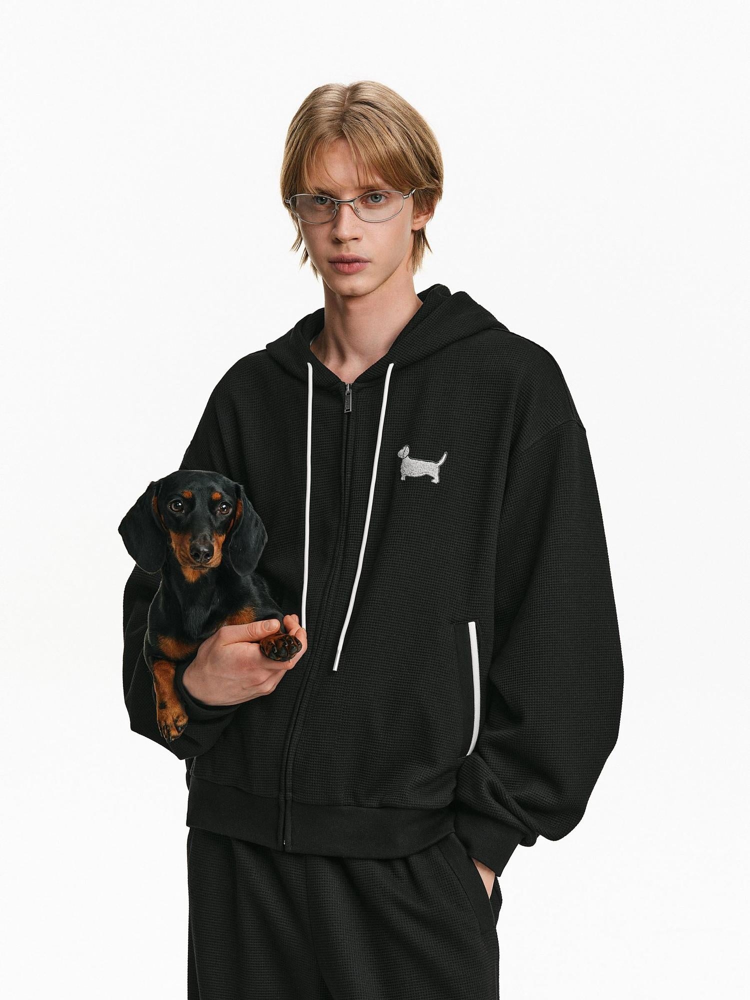 PCLP Breathable Hooded Zip Colorblock Loose Unisex Poly Cotton Long Sleeve T-Shirt