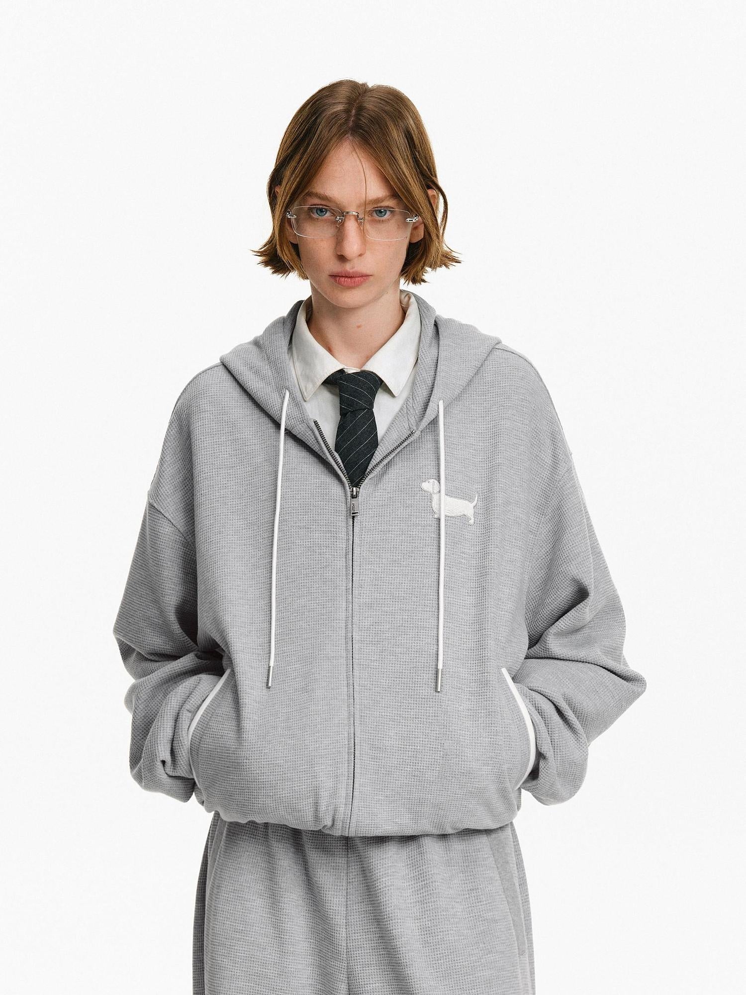 PCLP Breathable Hooded Zip Colorblock Loose Unisex Poly Cotton Long Sleeve T-Shirt