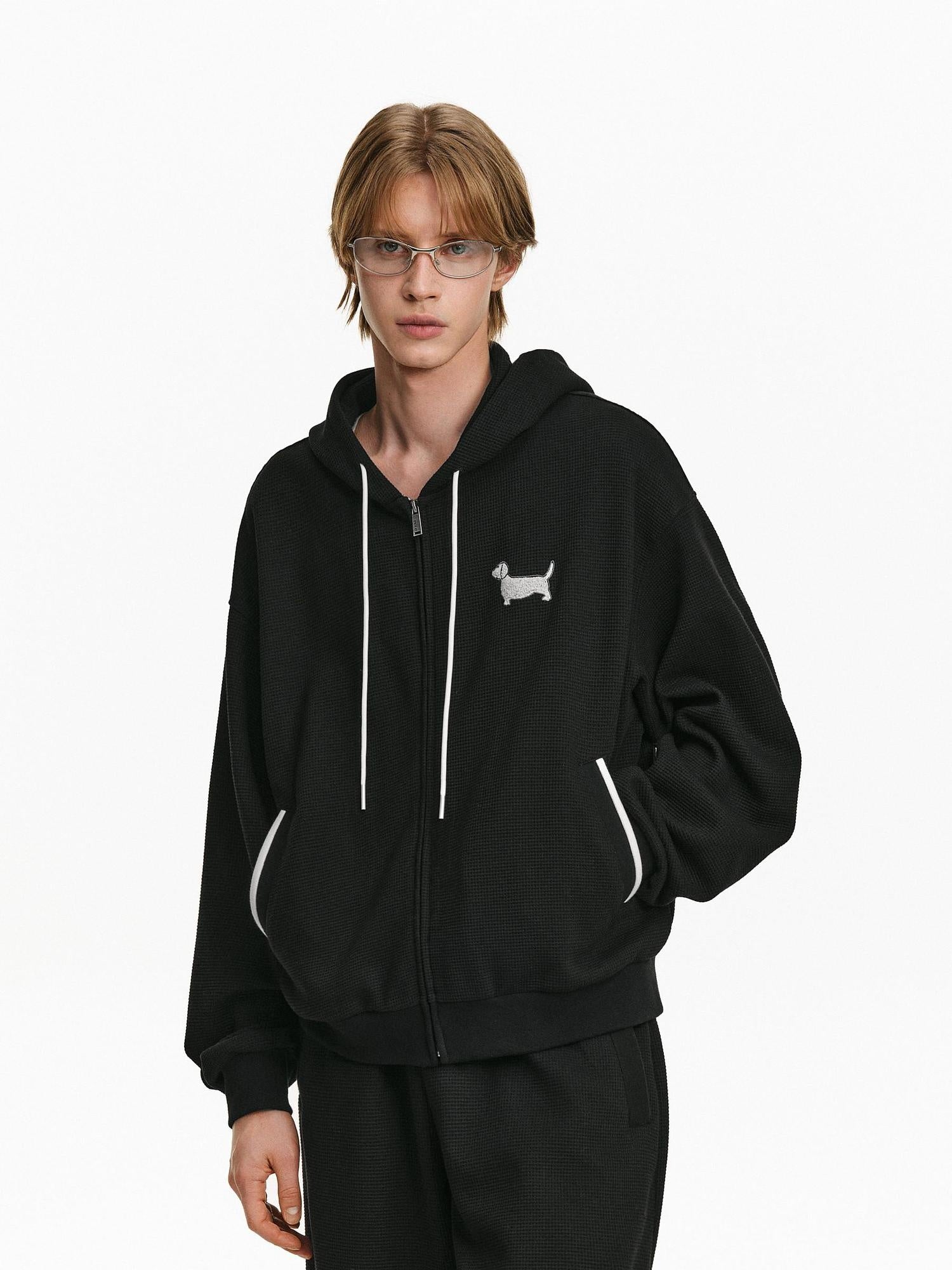 PCLP Breathable Hooded Zip Colorblock Loose Unisex Poly Cotton Long Sleeve T-Shirt