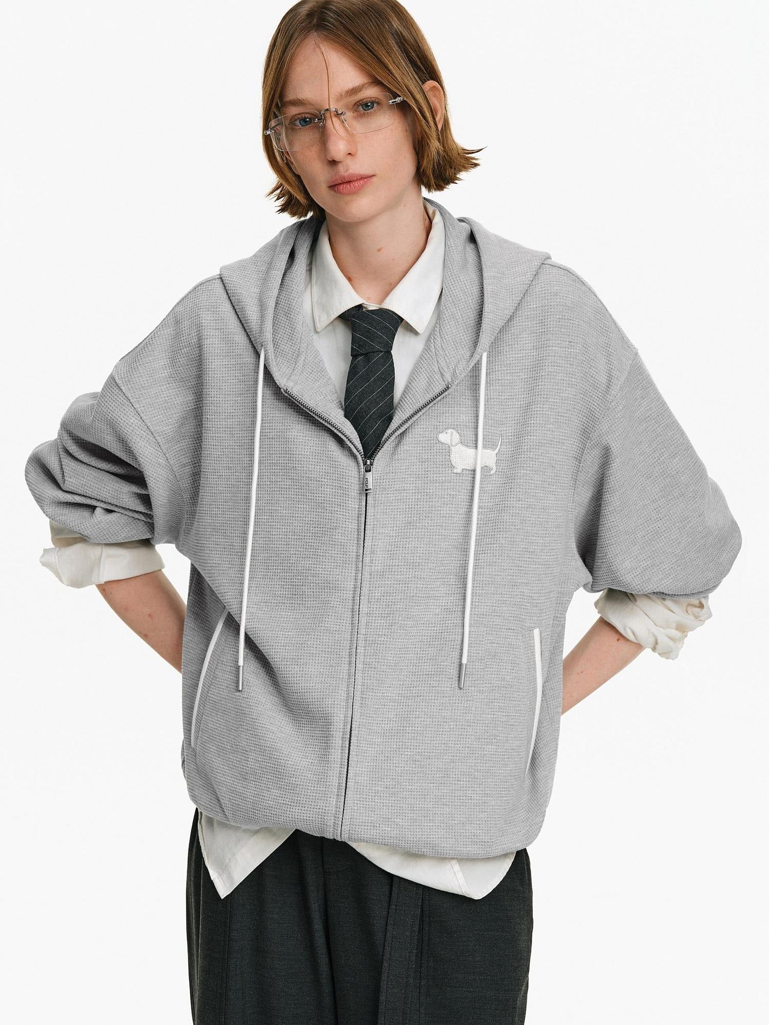 PCLP Breathable Hooded Zip Colorblock Loose Unisex Poly Cotton Long Sleeve T-Shirt