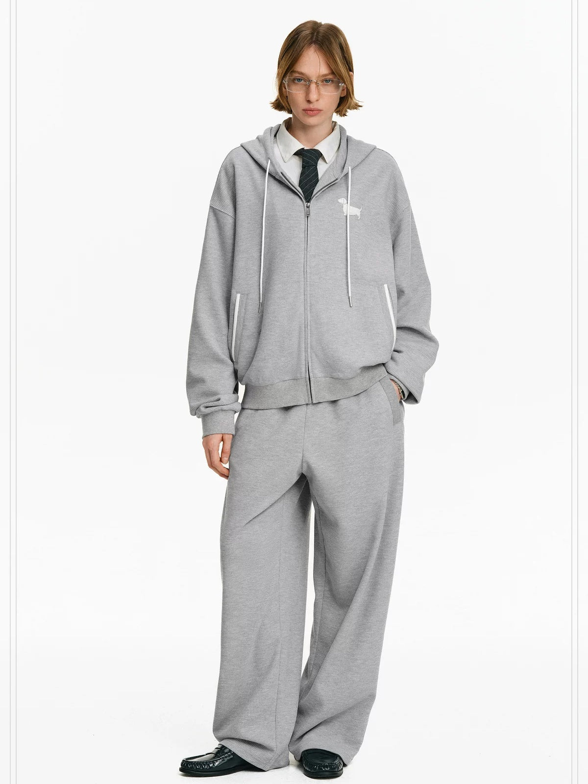 PCLP Breathable Hooded Zip Colorblock Loose Unisex Poly Cotton Long Sleeve T-Shirt