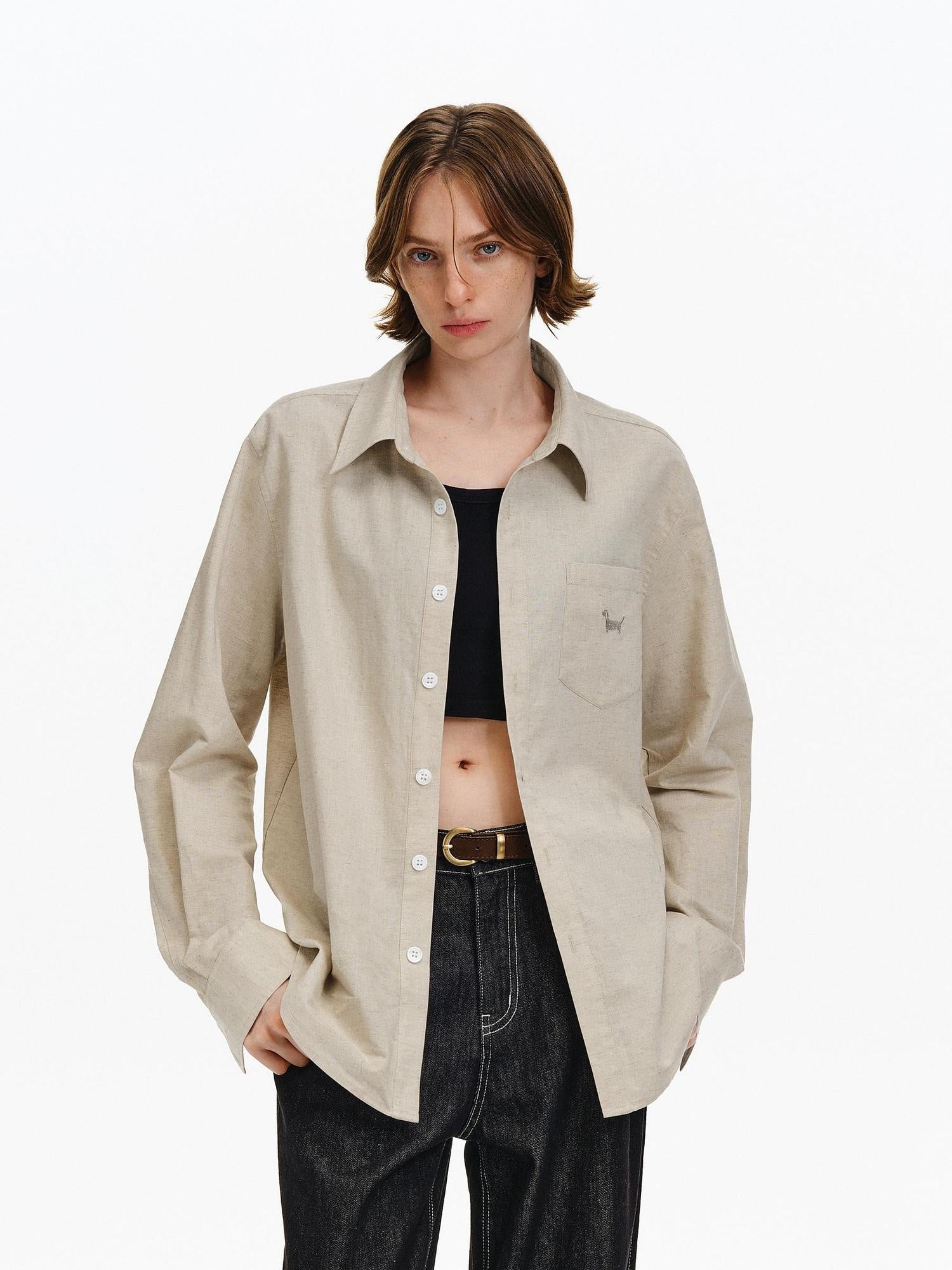 PCLP Breathable Linen Cotton Loose Hooded Button Cardigan Unisex Long Sleeve T-Shirt