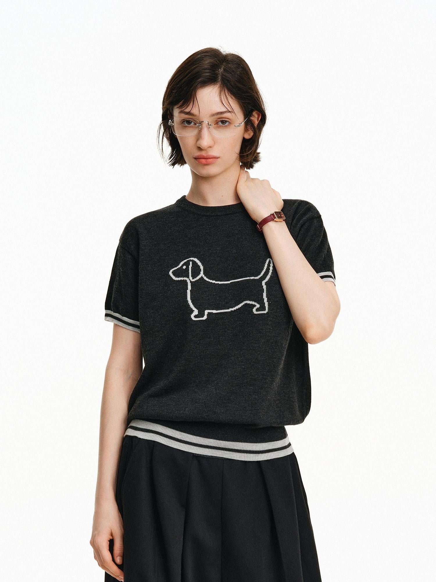 PCLP Breathable Loose Fit Animal Print Crew Neck Women Casual Grey T-Shirt