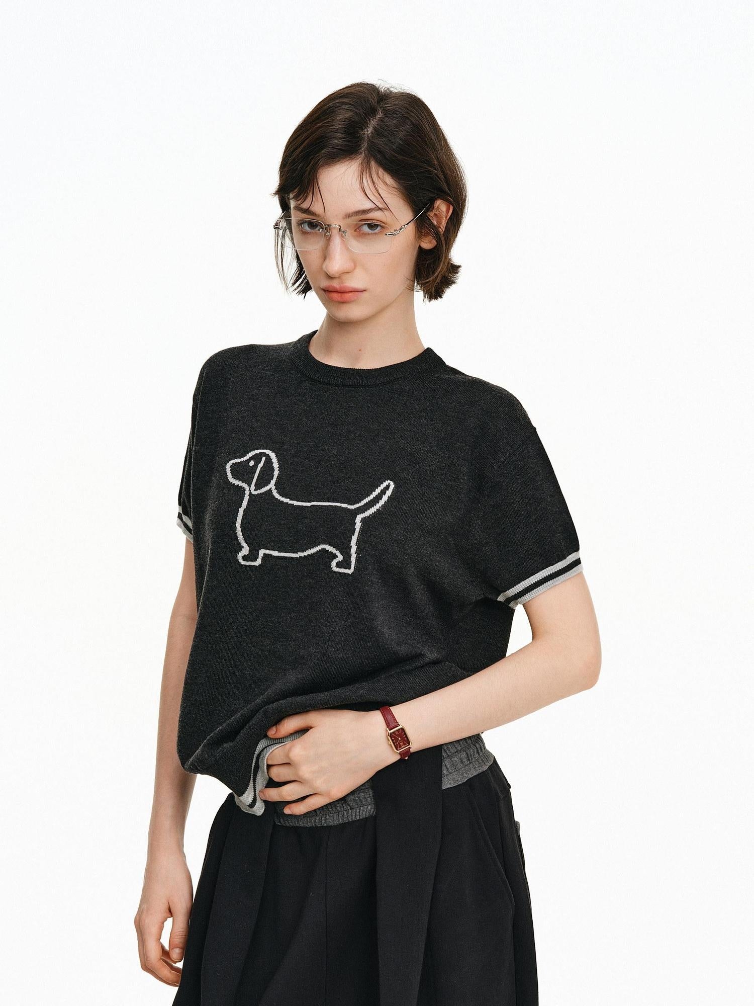 PCLP Breathable Loose Fit Animal Print Crew Neck Women Casual Grey T-Shirt