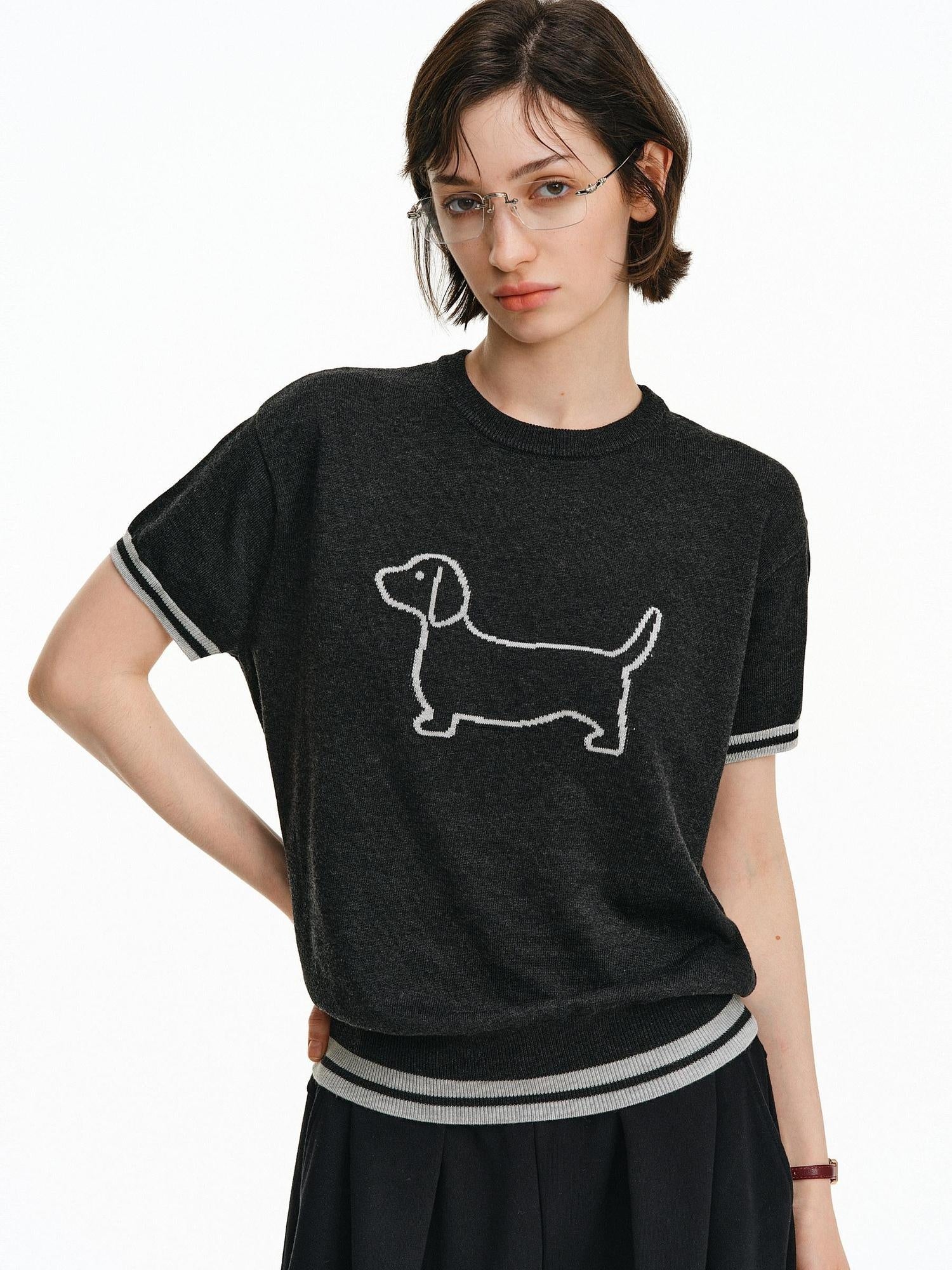 PCLP Breathable Loose Fit Animal Print Crew Neck Women Casual Grey T-Shirt