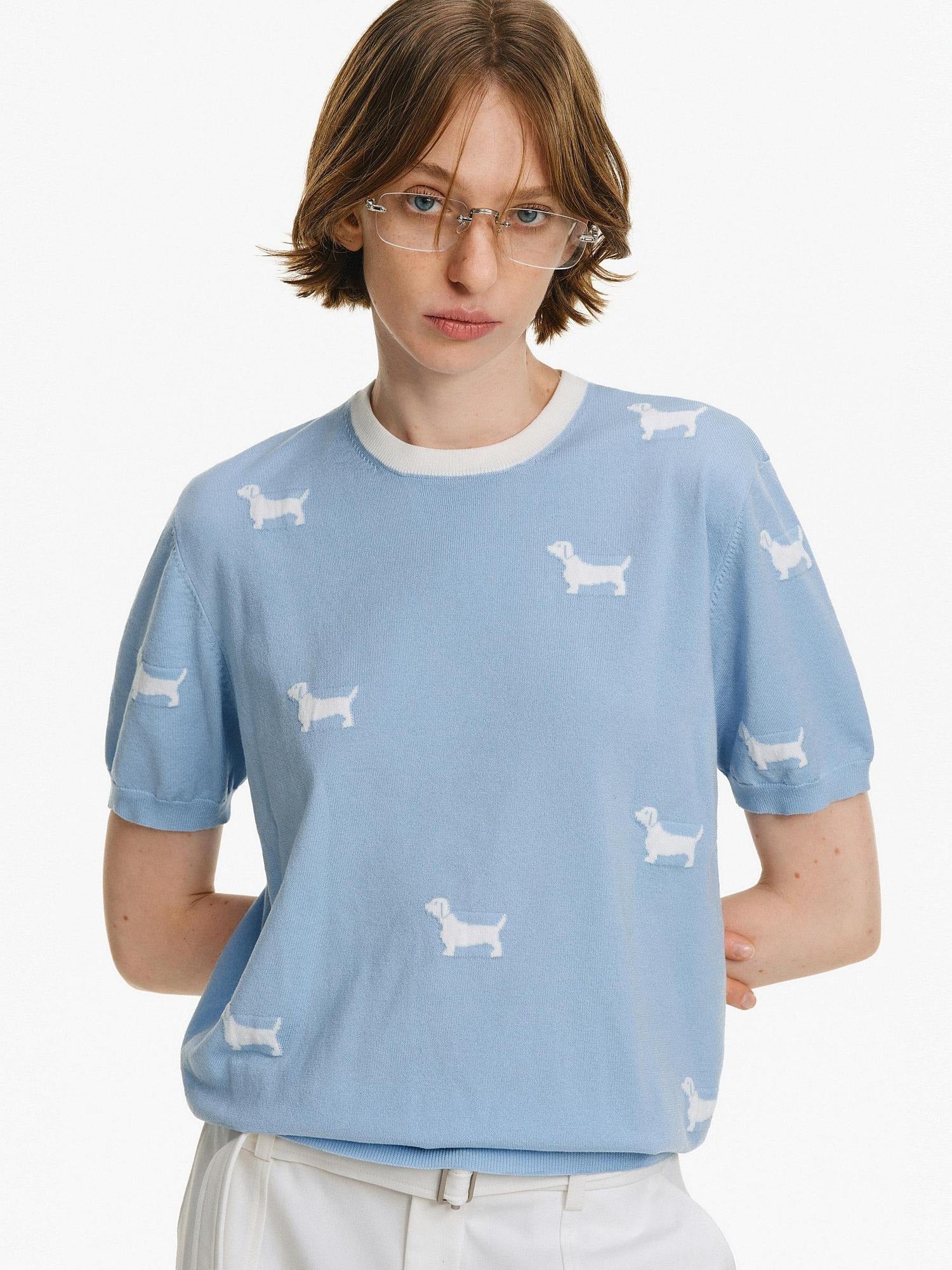 PCLP Breathable Loose Fit Animal Print Heat Transfer Youthful Casual Navy T-Shirt