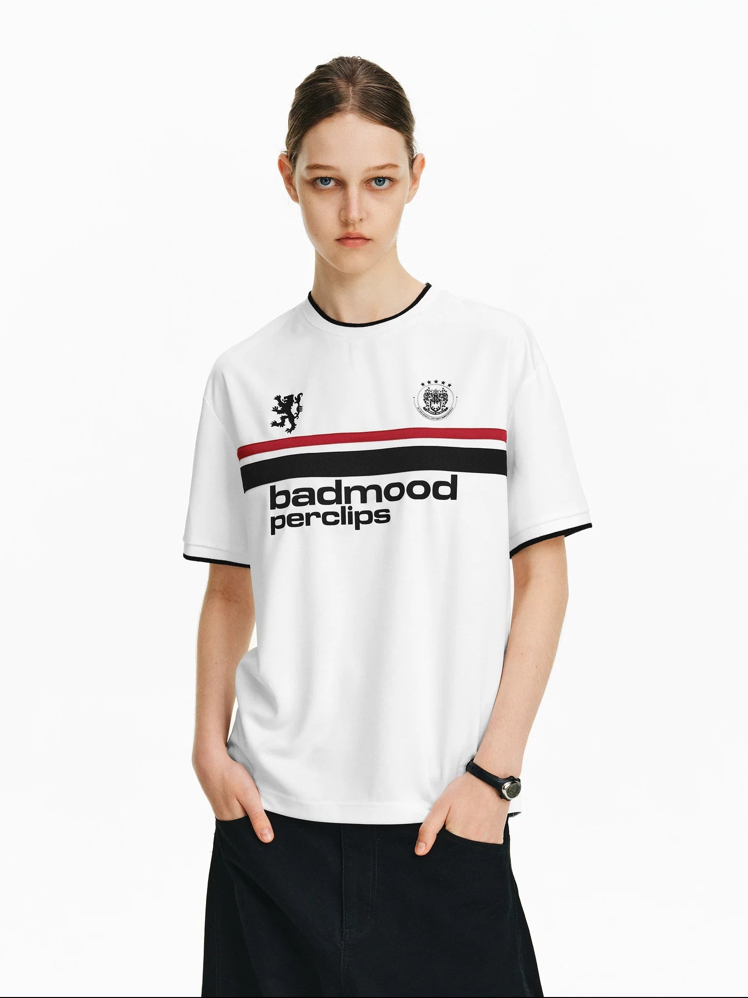 PCLP Breathable Loose Fit Letter Print Round Neck Women Casual Black White T-Shirt