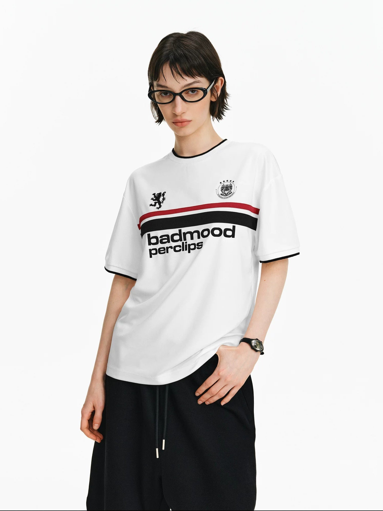 PCLP Breathable Loose Fit Letter Print Round Neck Women Casual Black White T-Shirt